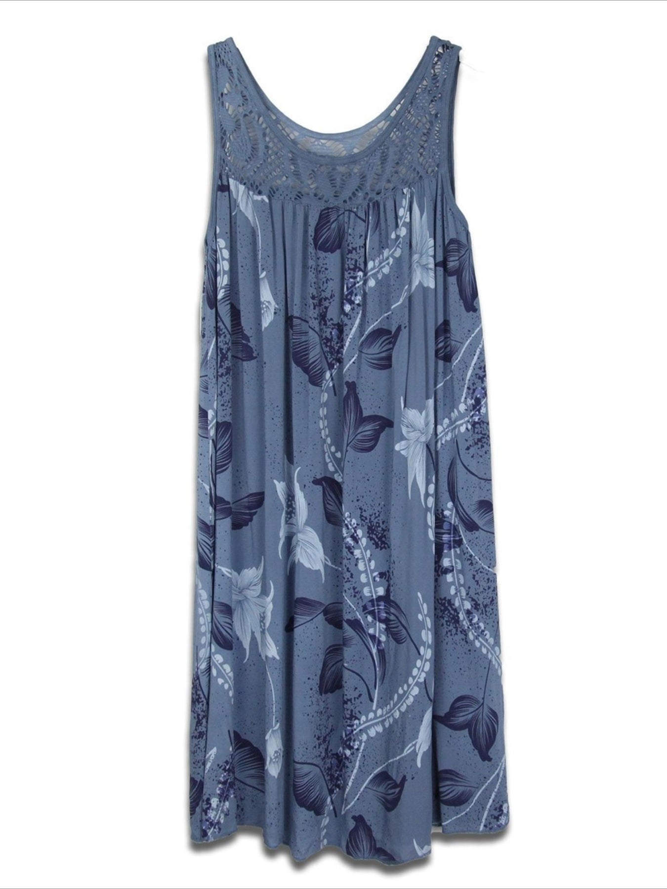 Floral Print Eyelet Embroidered Round Neck Mini Tank Dress