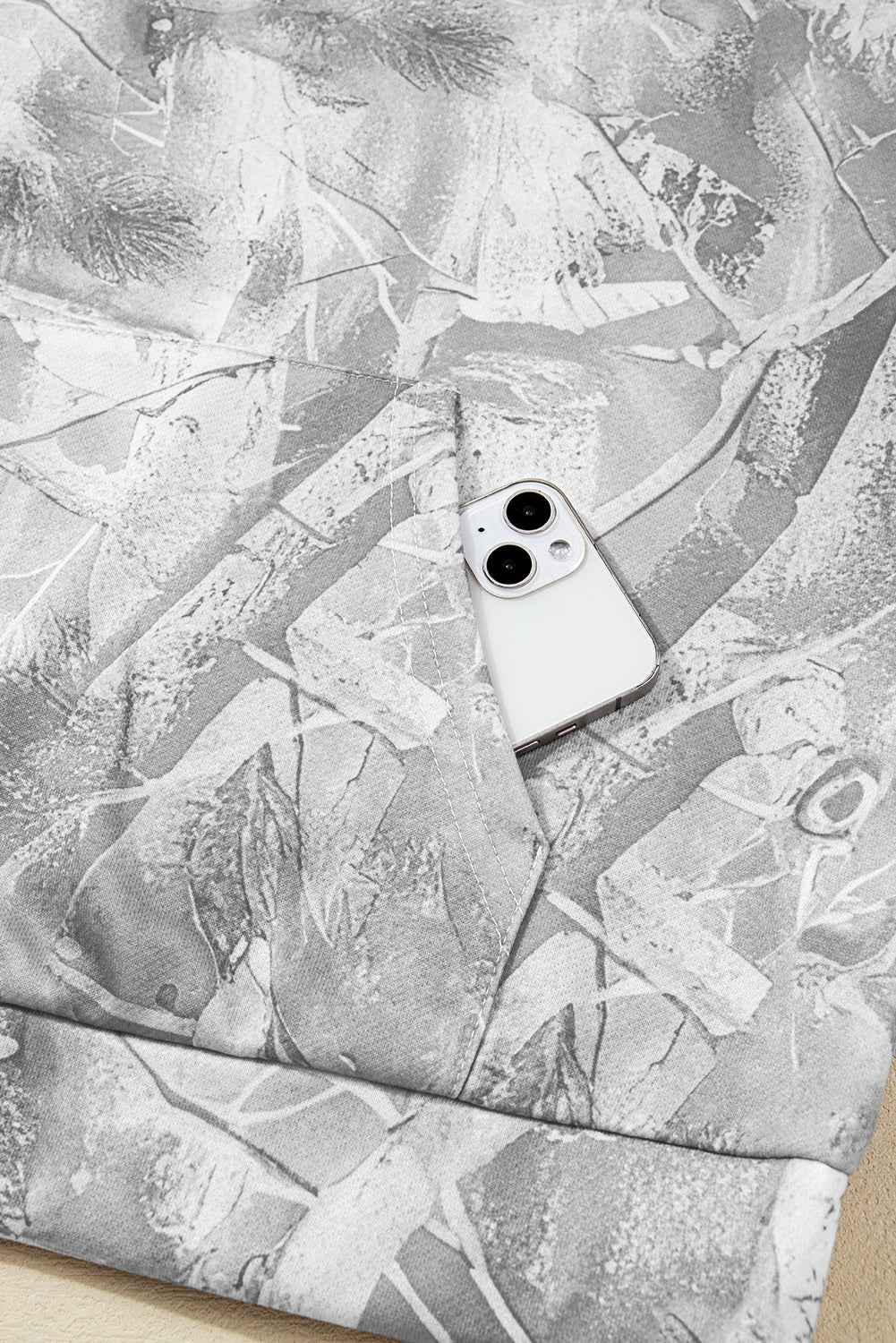 Gray Camouflage Woodland Print Oversized Sporty Hoodie