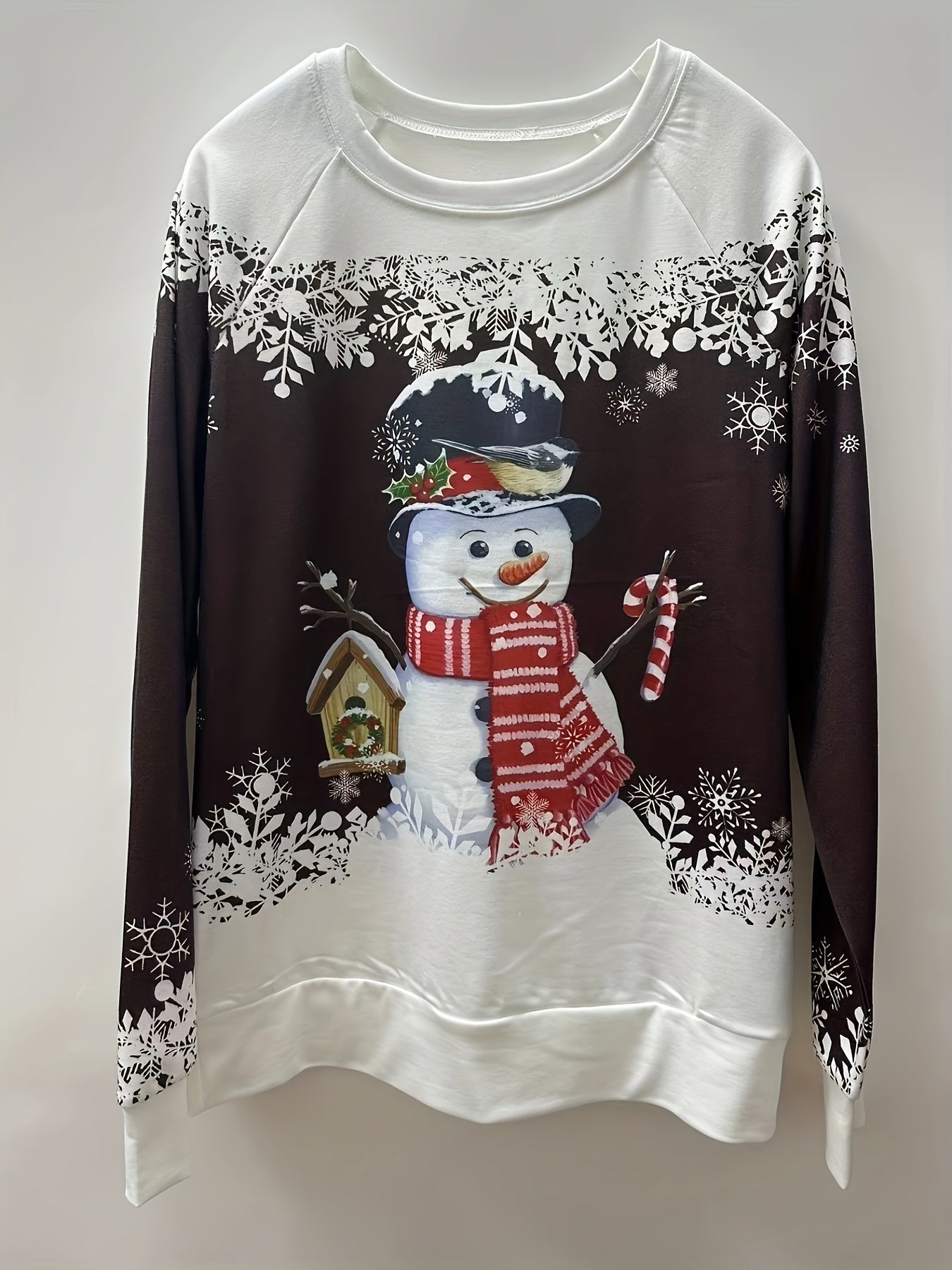 Christmas Snowman Print Sweatshirt, Casual Long Sleeve Crew Neck Sweatshirt