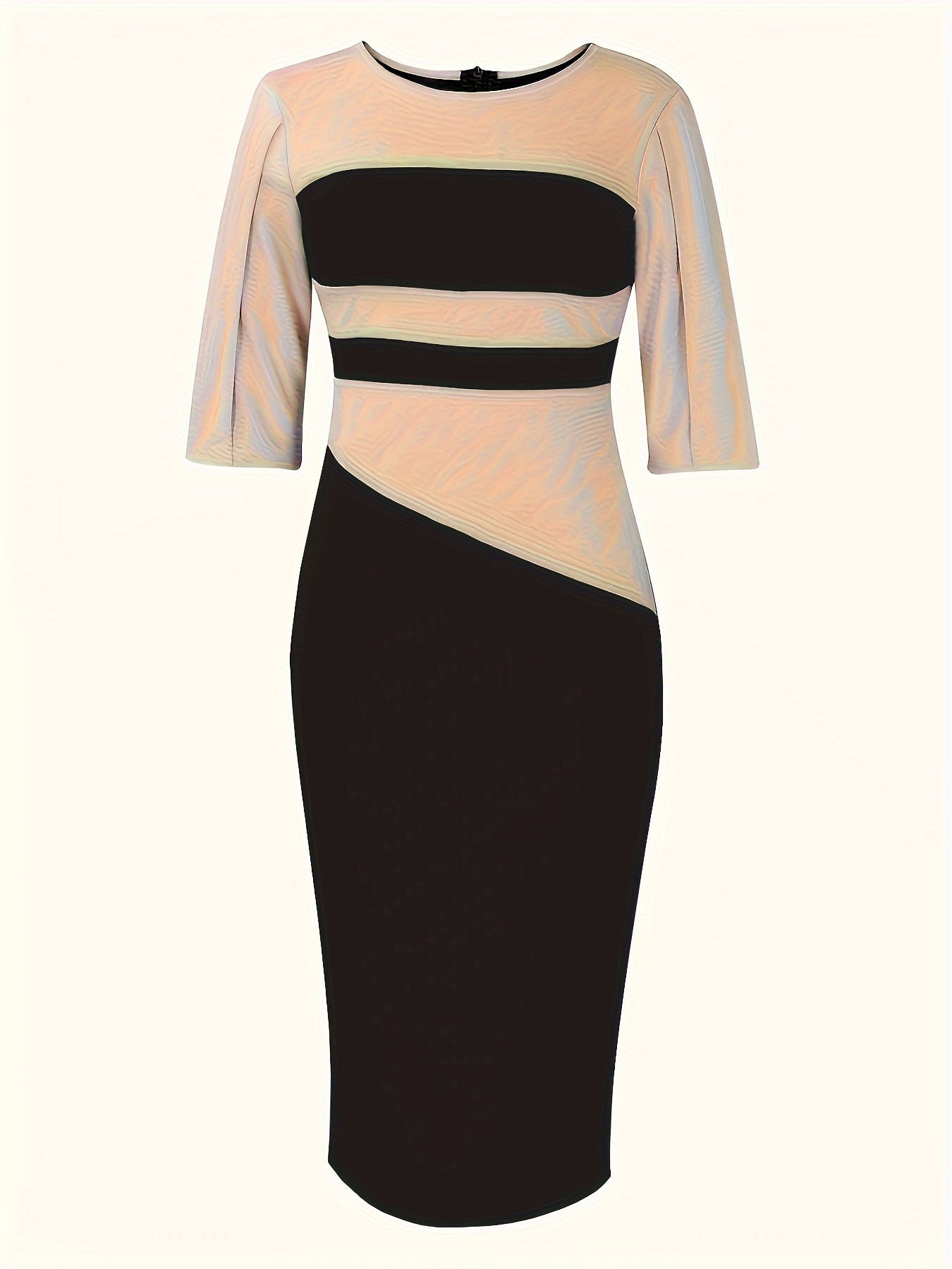 Color Block Simple Dress, Casual Crew Beck Bodycon Midi Dress