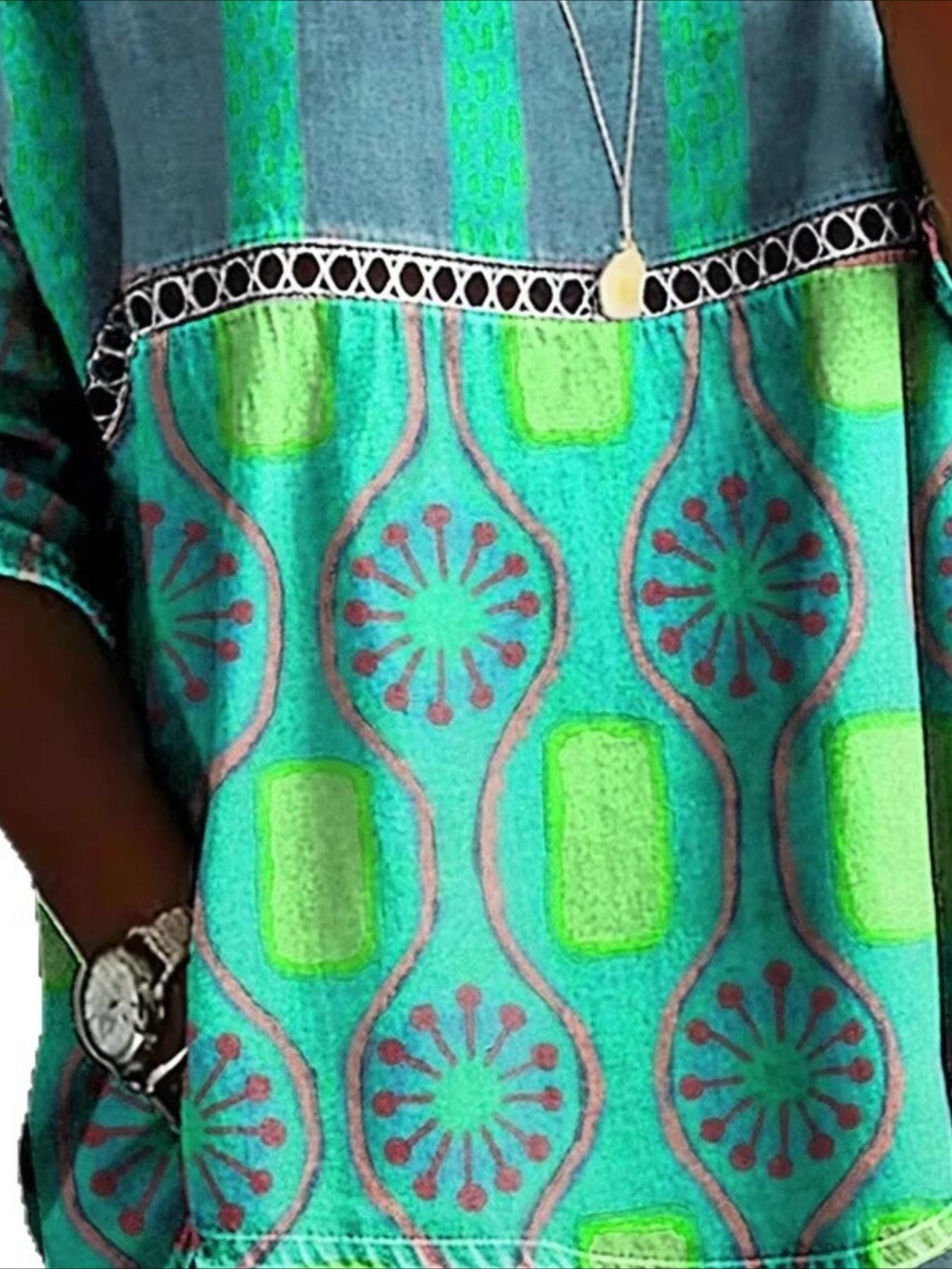 Printed Mid Sleeve Pleated Round Neck Top
