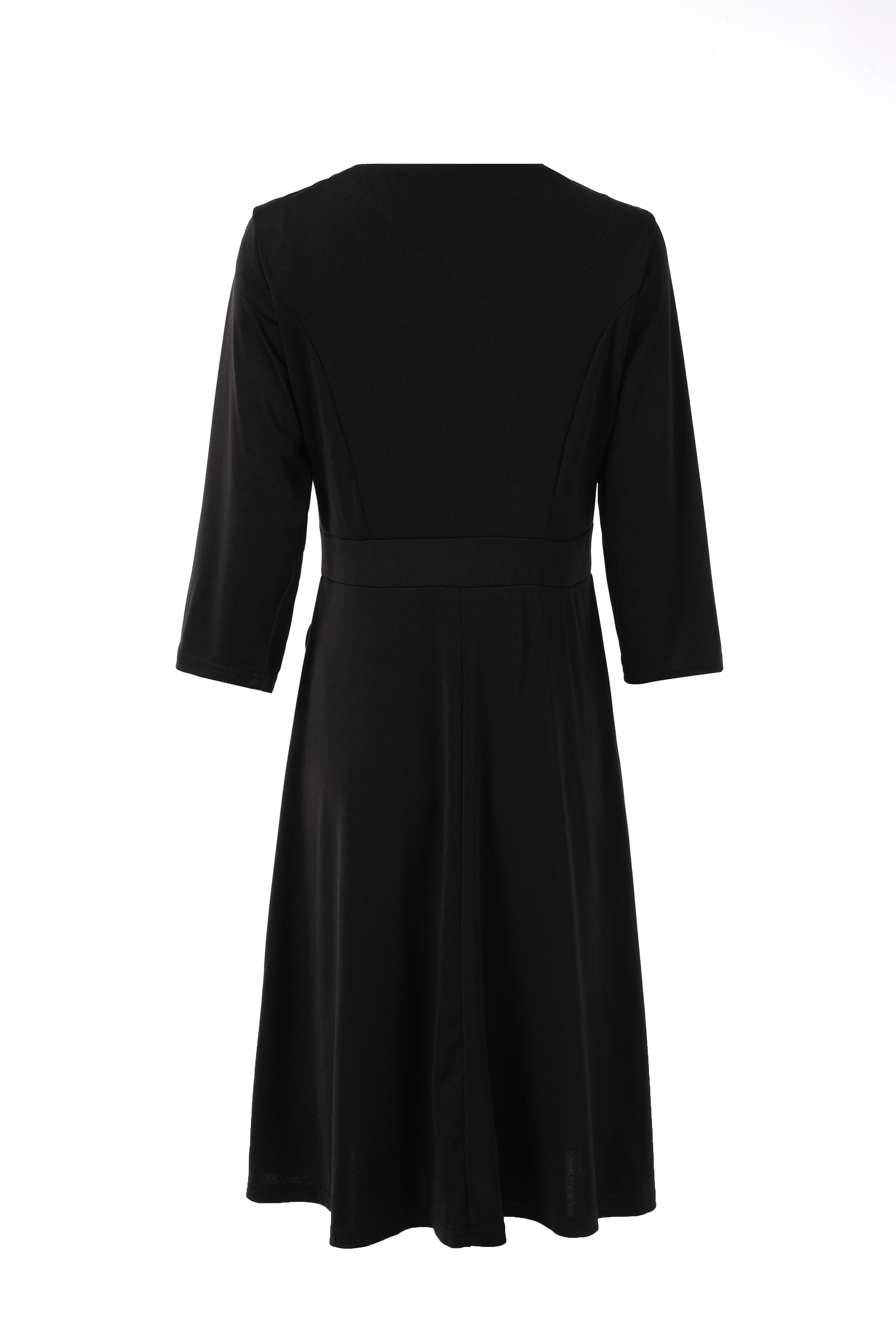 Solid Button Crew Neck Half Sleeve High Waist Dress, Elegant Ruffled Hem Slim Midi Dress