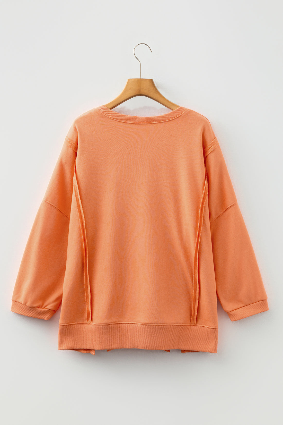 Grapefruit Orange Floral Bow Patched Exposed Seam Patchwork Slit Baggy Sweatshirt