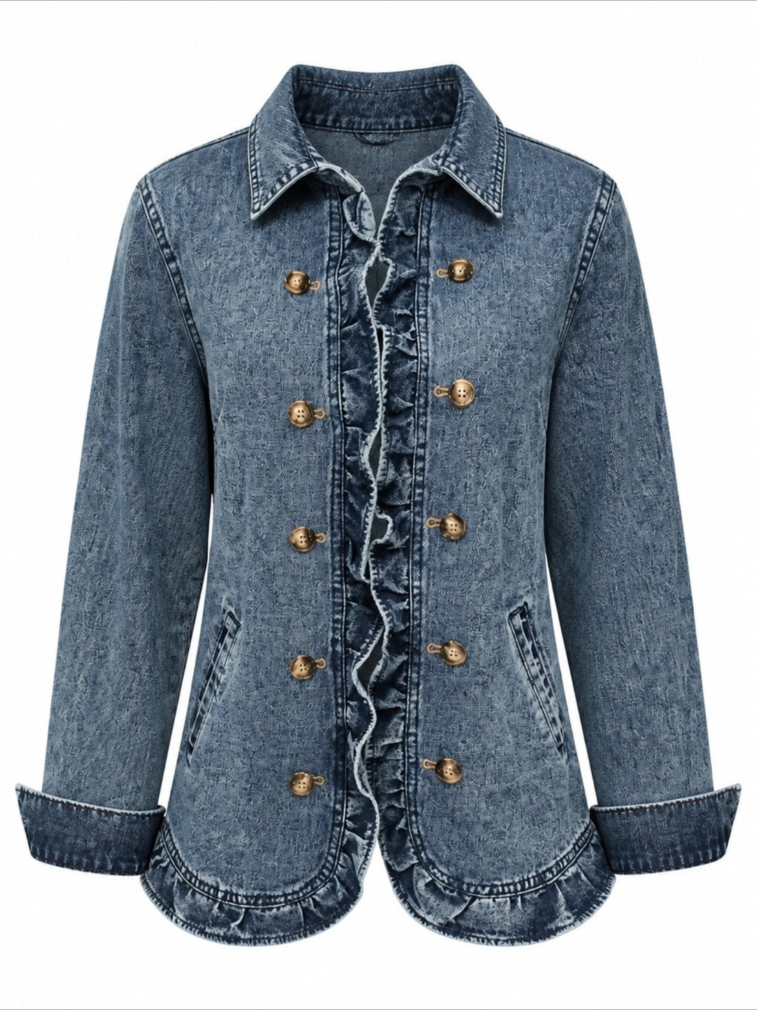 Ruffle Hem Short Lapel Double-breasted Ruffle Edge Jacket