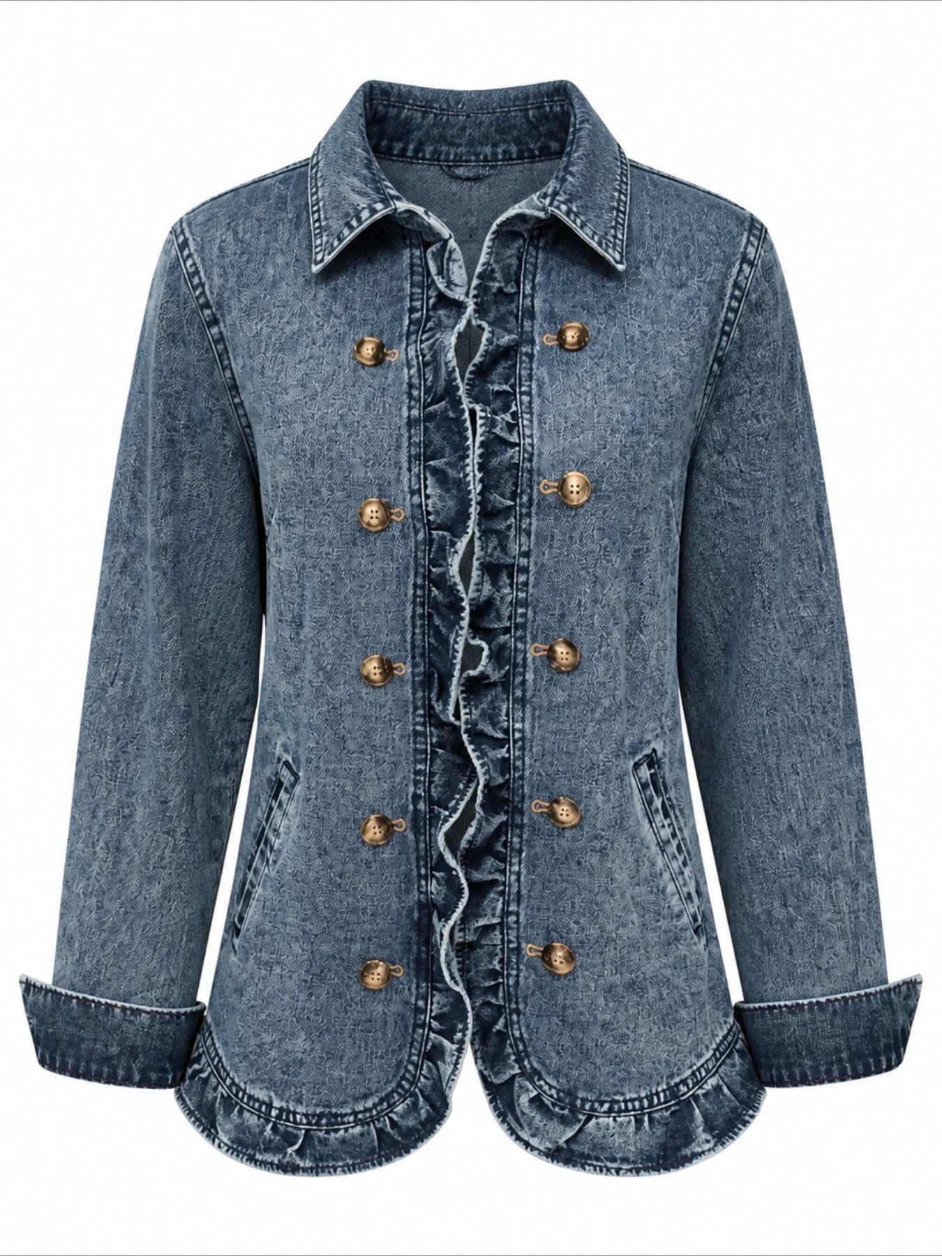 Ruffle Hem Short Lapel Double-breasted Ruffle Edge Jacket