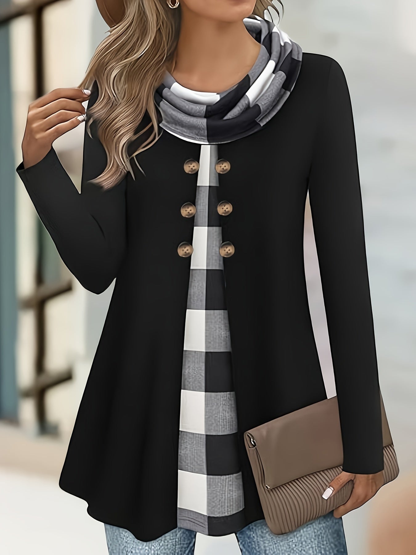 Chic 2-in-1 Plaid Print T-Shirt Top