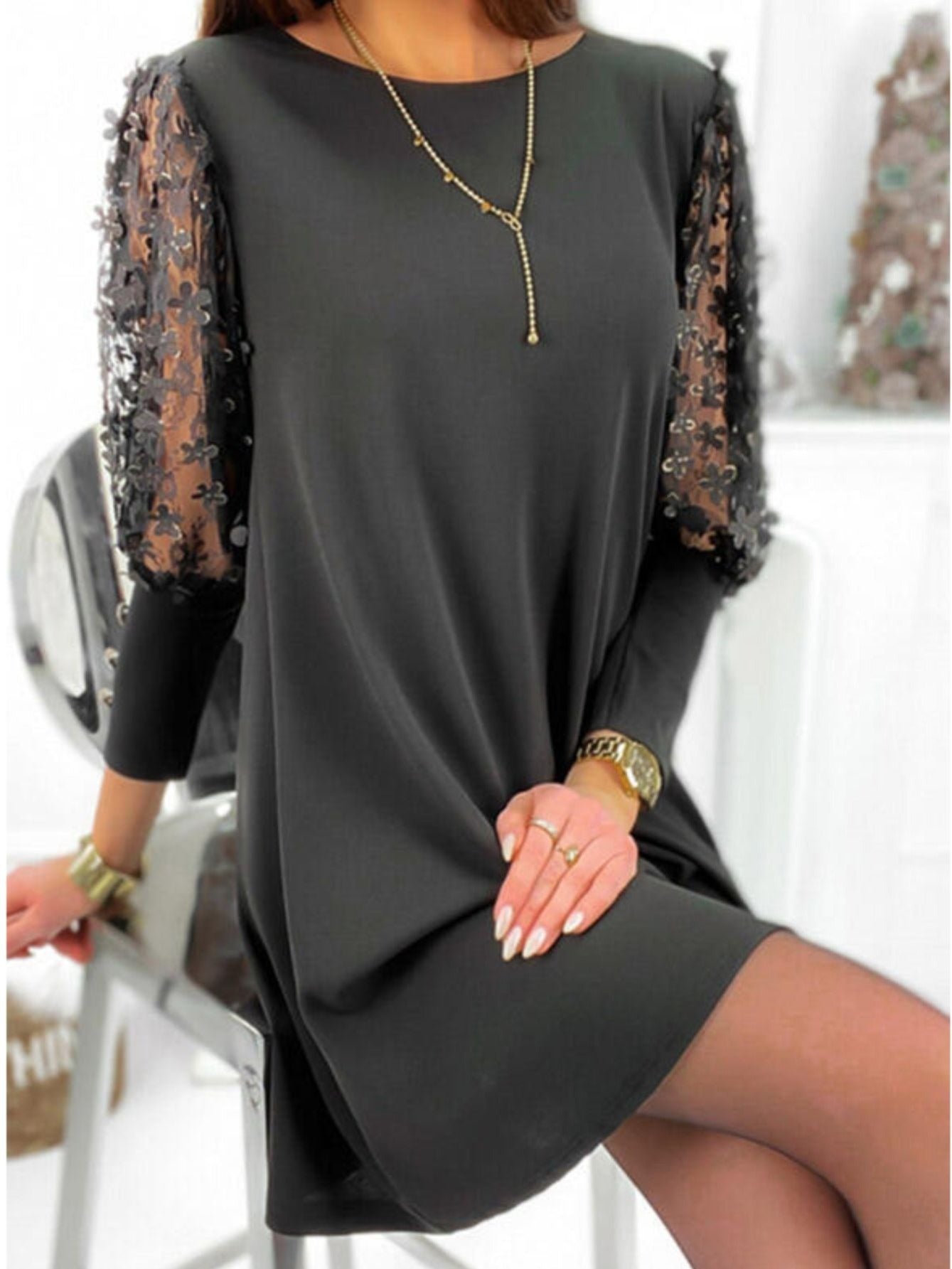 Women's Dresses Casual Lace Cut Out Sleeve Maxi Loose Dresses