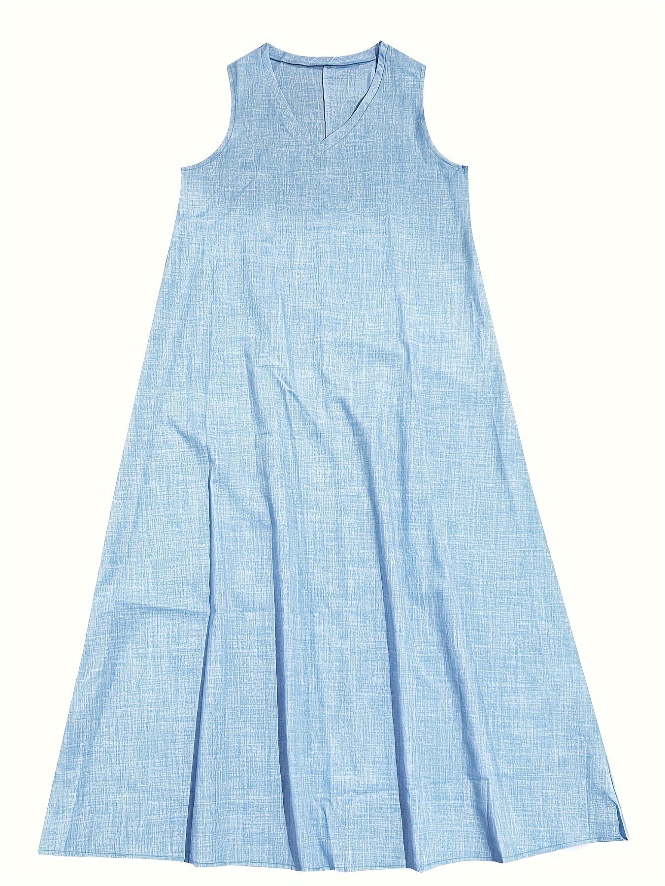 Solid Color V-Neck Maxi Dress, Casual Sleeveless Loose Dress