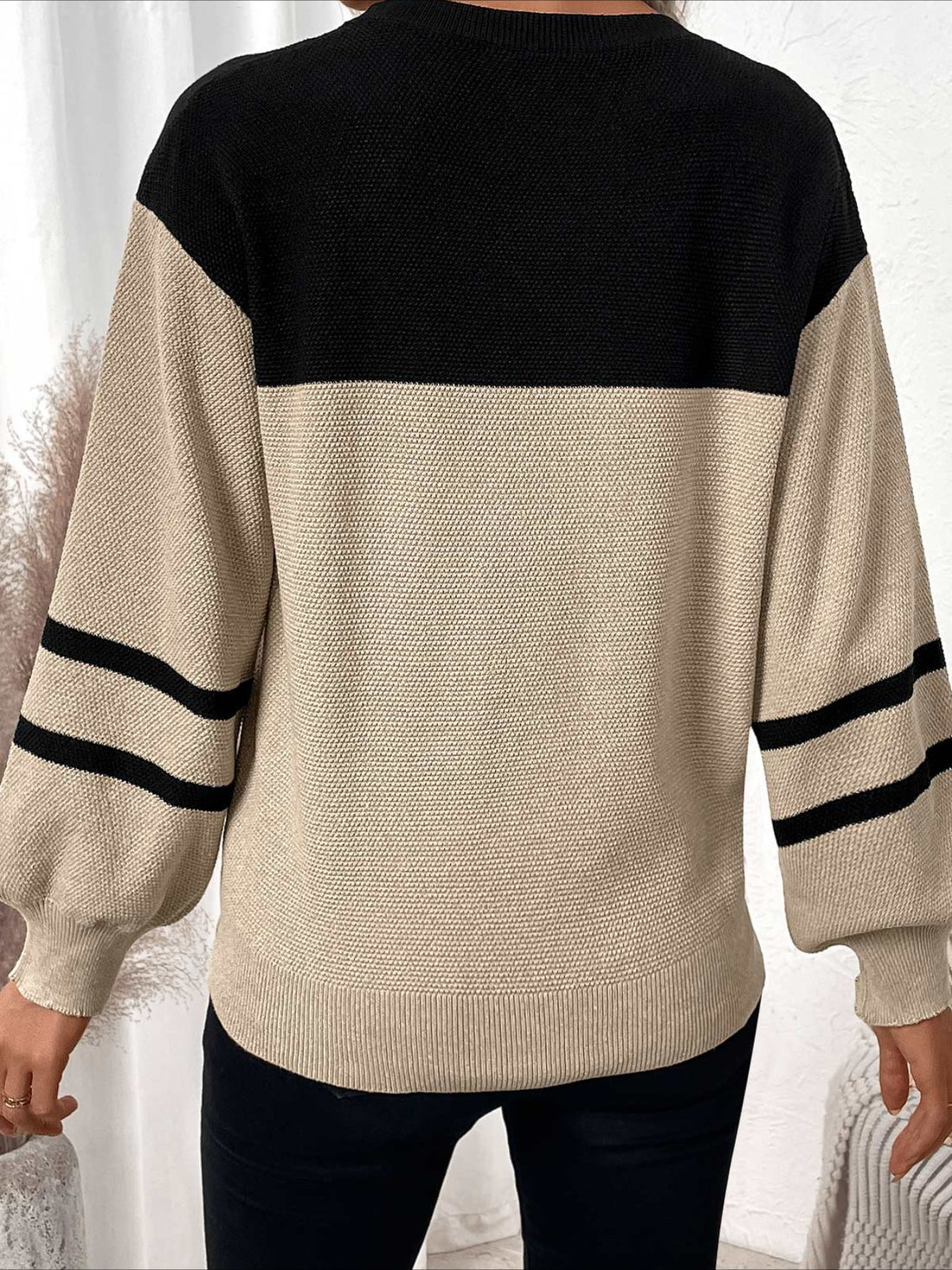 Patchwork Striped Long Sleeve Round Neck Sweater