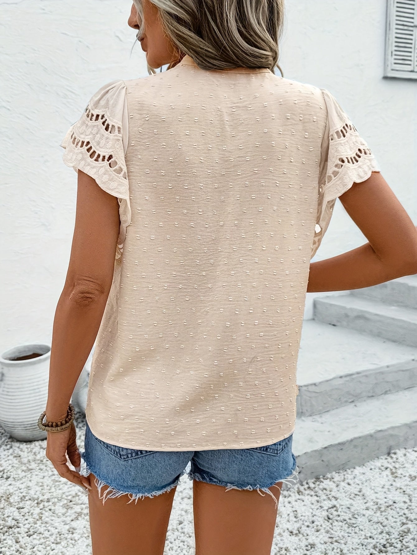 Ruffled Sleeves and Eyelet Embroidery Blouse