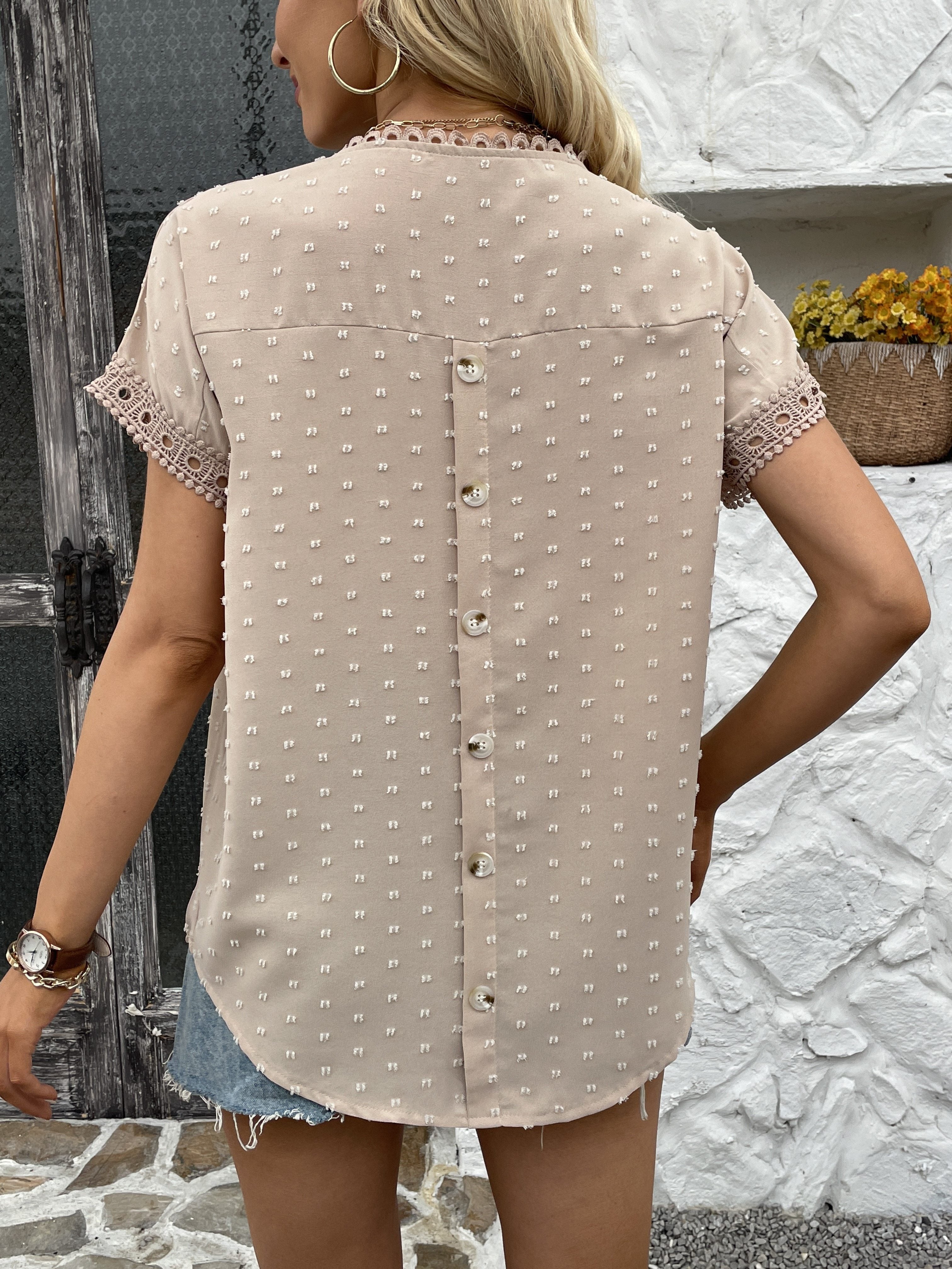 Women's Swiss Dot Embroidered T-Shirt, A Stylish and Comfortable Everyday Top