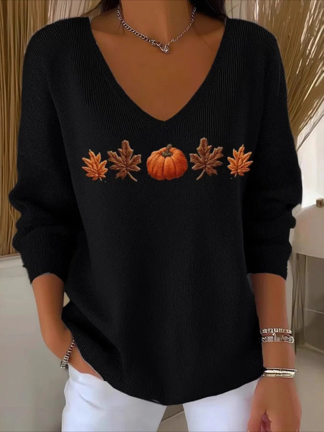 Women Floral Long Sleeve Comfy Casual Sweater Tee