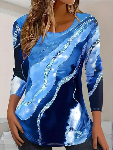 Casual Leaves Crew Neck Long Sleeve T-shirt