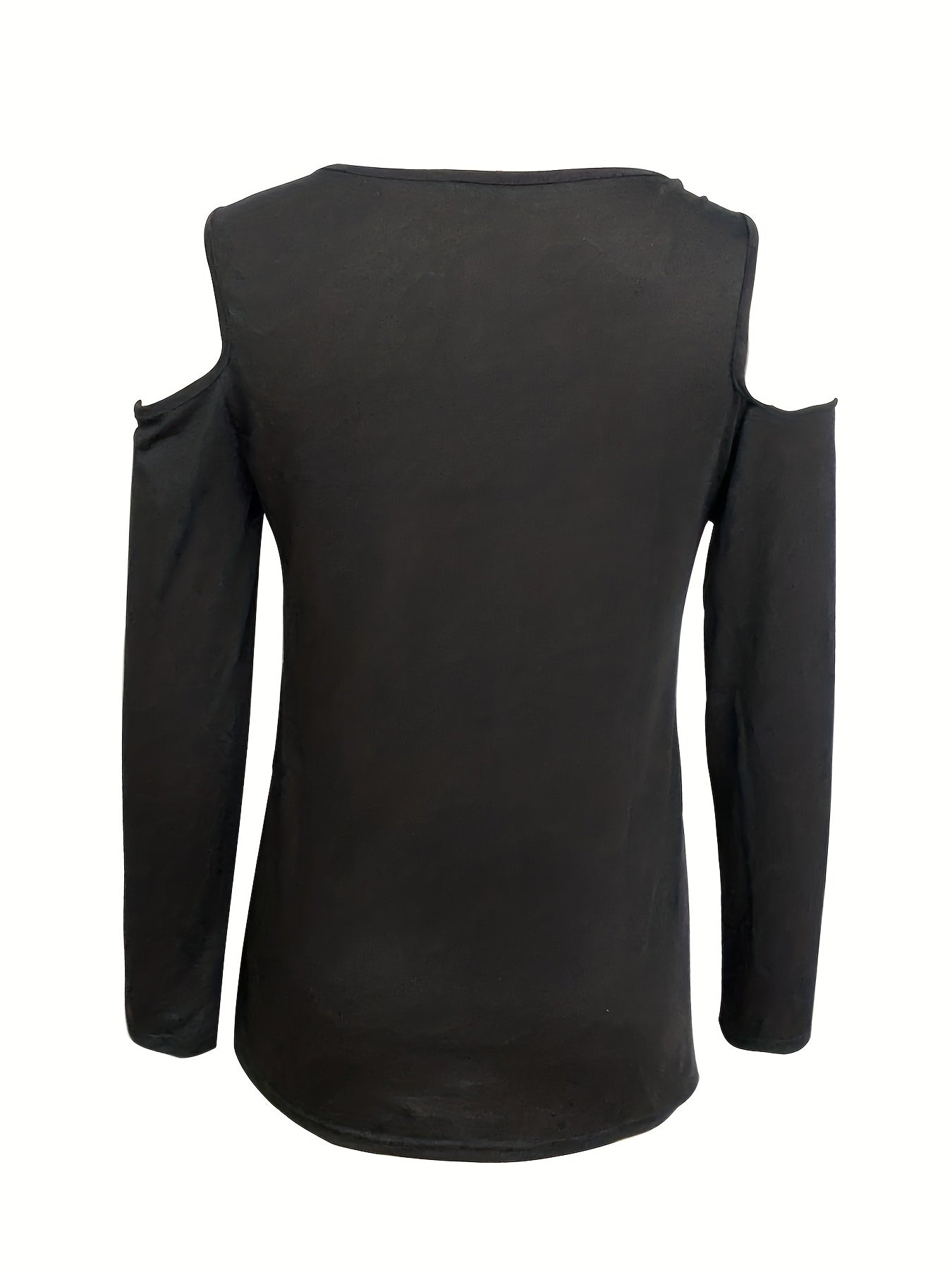 Solid Ring Detail Cold Shoulder T-Shirt, Casual Long Sleeve Top