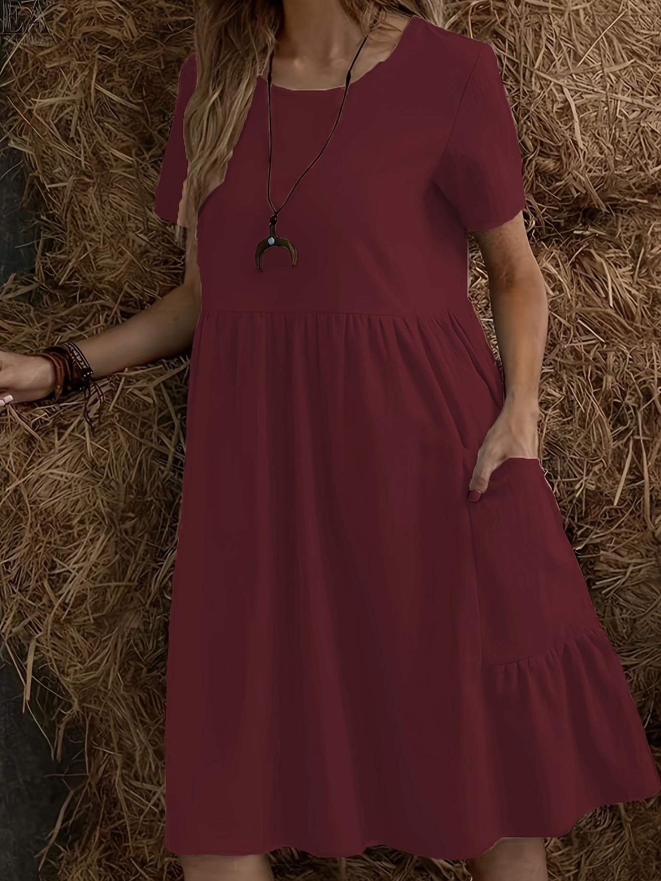 Women's Casual Short Sleeve Dress with Pockets