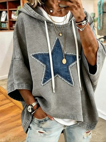 Casual Star Printing Half Sleeve Hoodie