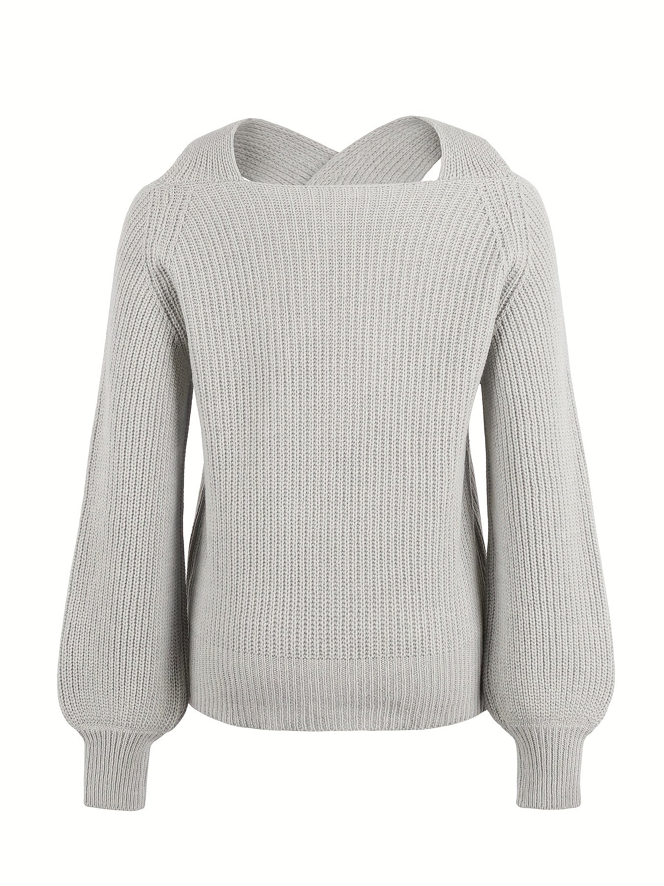Criss Cross Neck Knitted Sweater, Elegant Cold Shoulder Long Sleeve Sweater