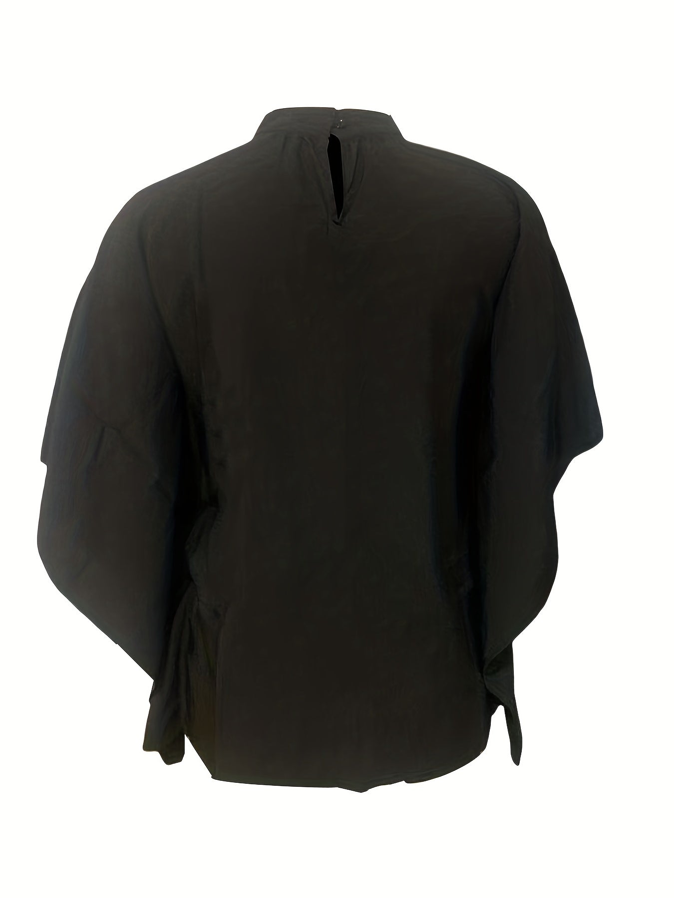 Asymmetrical High Neck Batwing Sleeve Shirt, Letter Print Elegant Summer Stretchy Shirt