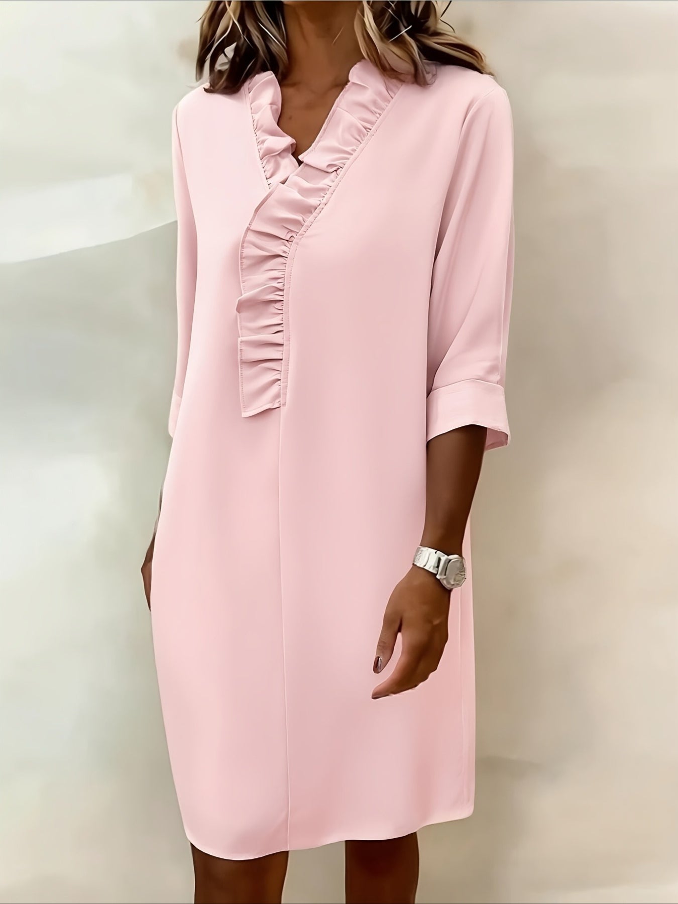 Gentle Style Elegant Commuter Solid Color Versatile Midi Dress