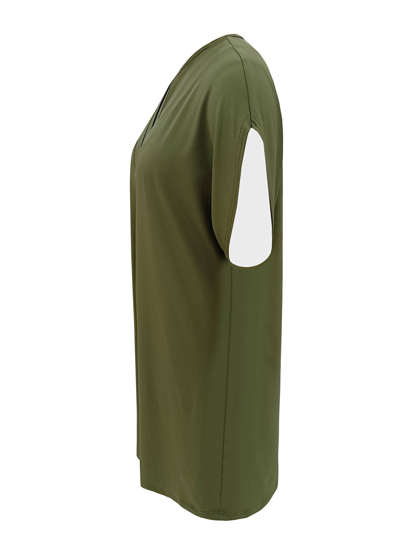 Tucked Solid Dress, Casual V Neck Short Sleeve Dress