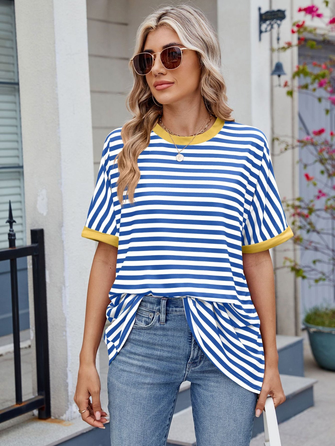 Crew Neck Sleeve Striped Casual Short Sleeve T-Shirt