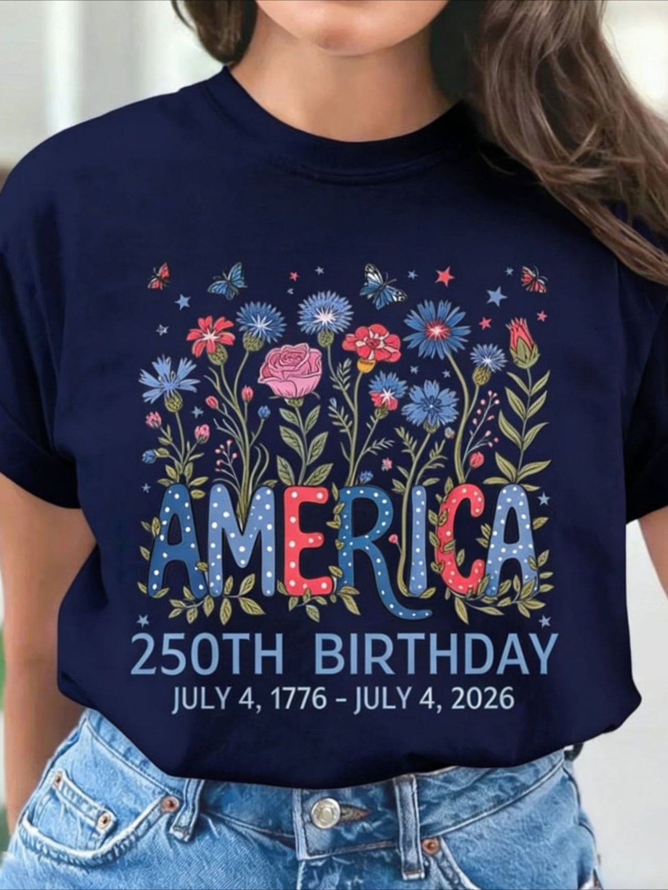 Vintage Floral Crew Neck Short Sleeve T-shirt