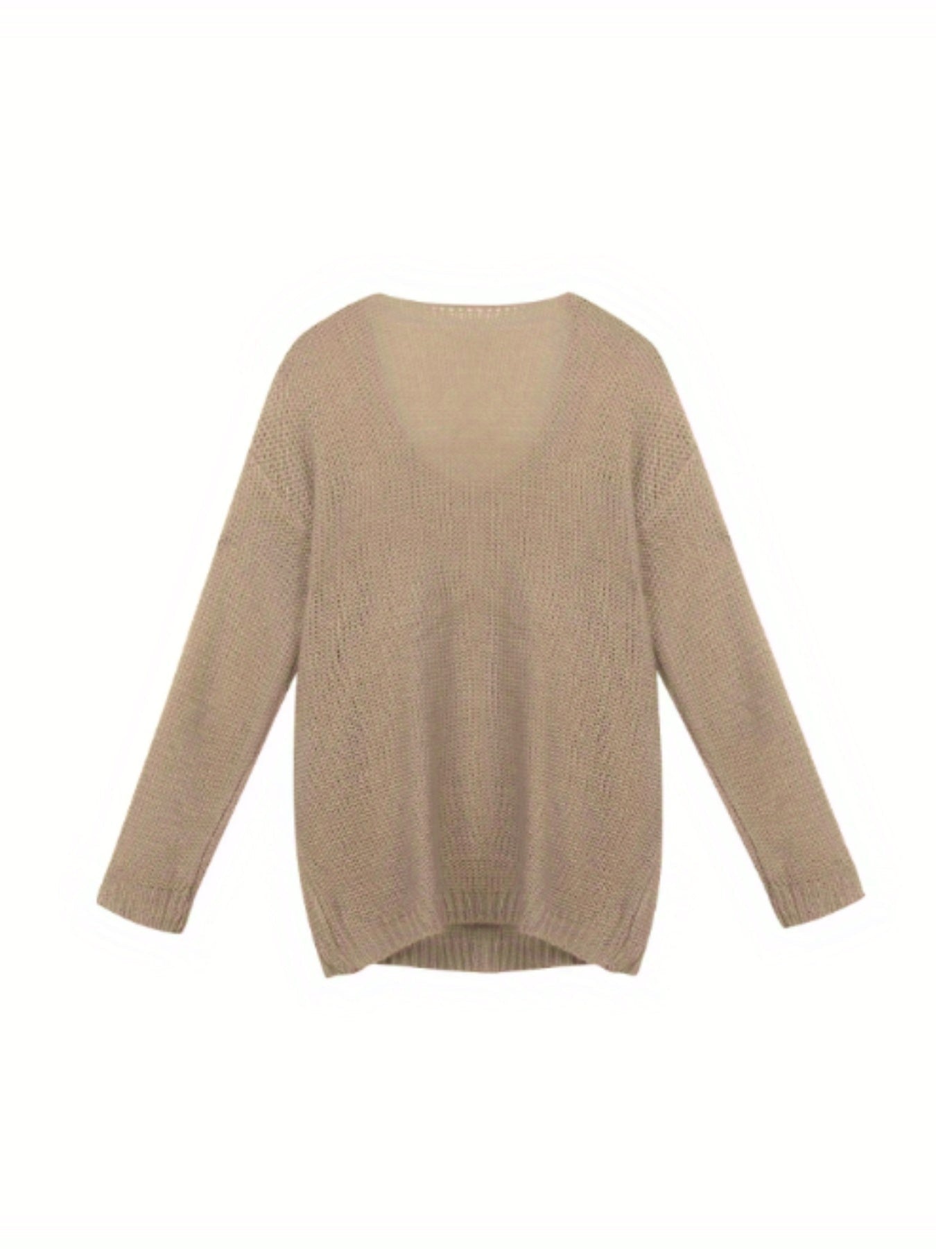 Solid V Neck Knitted Pullover Sweater, Casual Long Sleeve Sweater