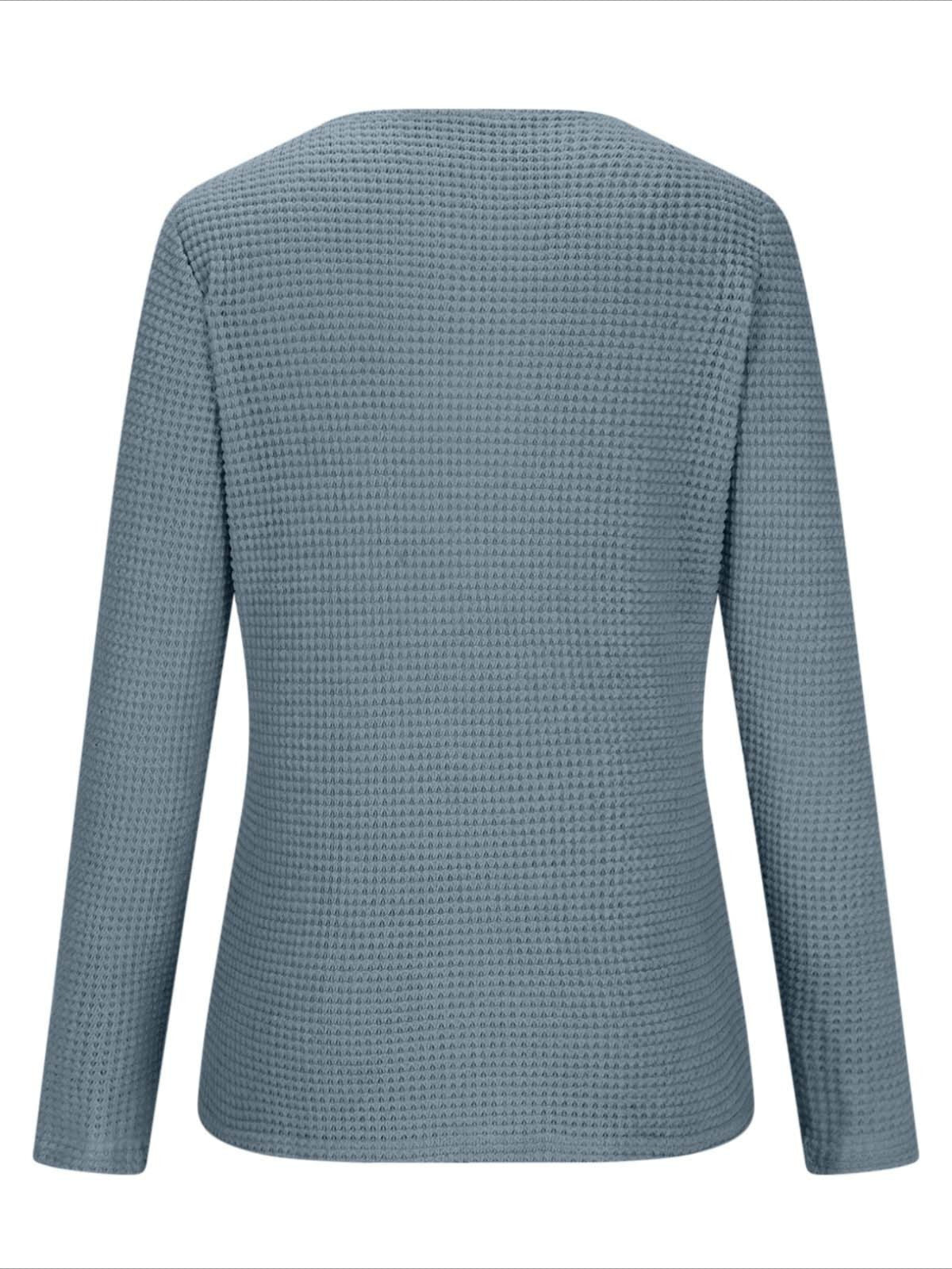 Pineapple Checked Lace Splicing Long Sleeve Solid Color T-shirt