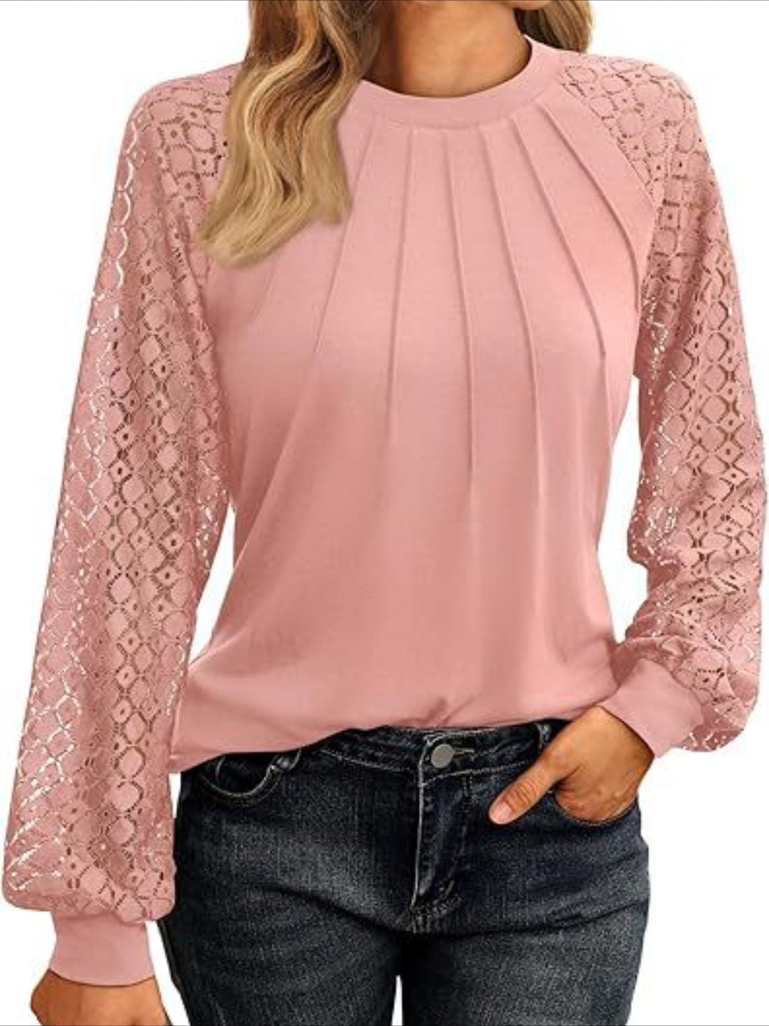 Chic Ruffled Crew Neck T-Shirt - Women's Elegant Raglan Sleeve Top