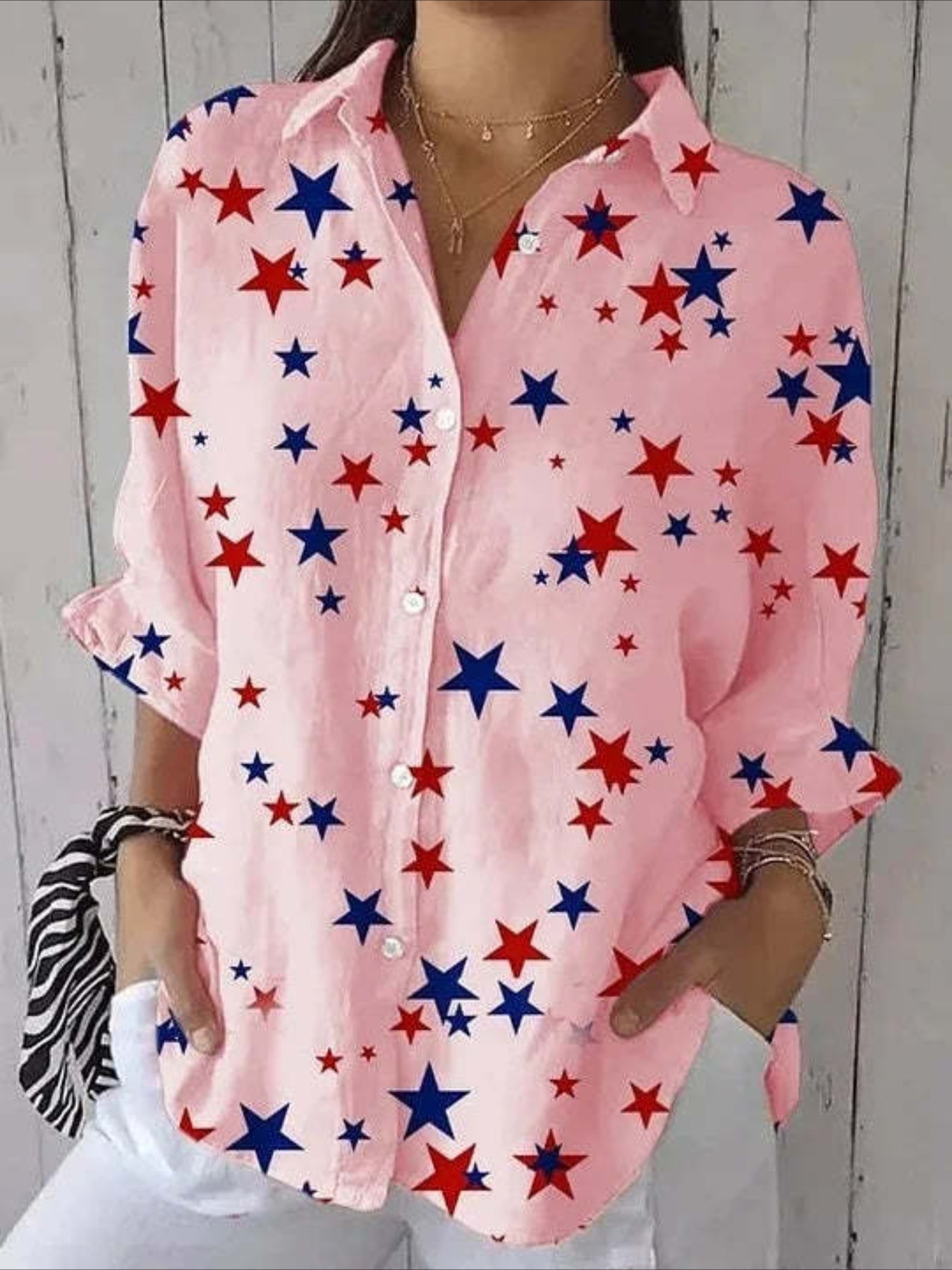 Graphic Flag Star Vintage Tropical Daily Long Sleeve Shirt