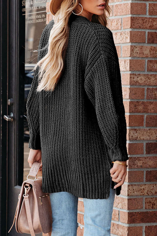 Black Buttoned Front Drop Shoulder Knitted Cardigan