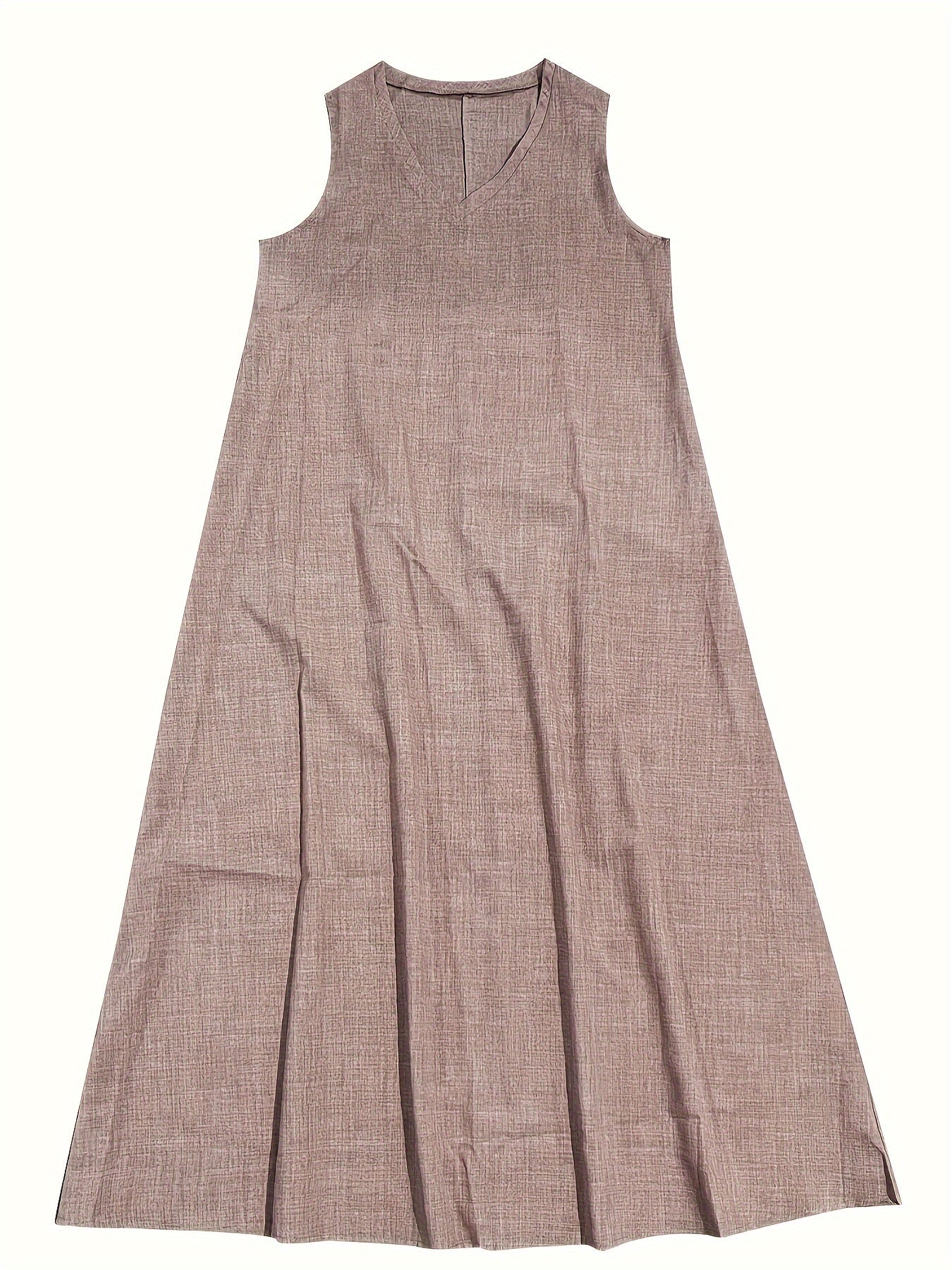 Solid Color V-Neck Maxi Dress, Casual Sleeveless Loose Dress