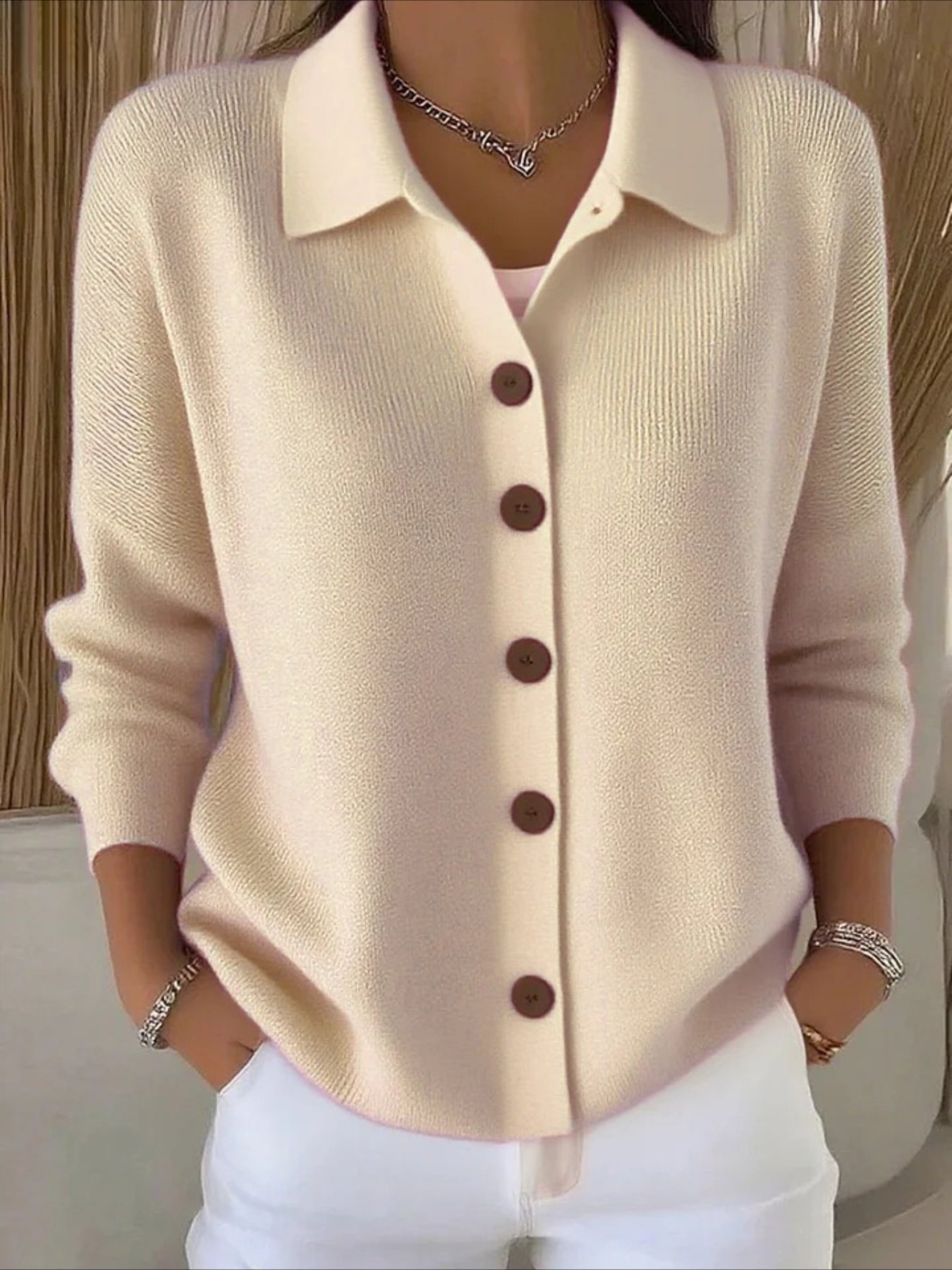 Button Plain Long Sleeve Comfy Casual Cardigan