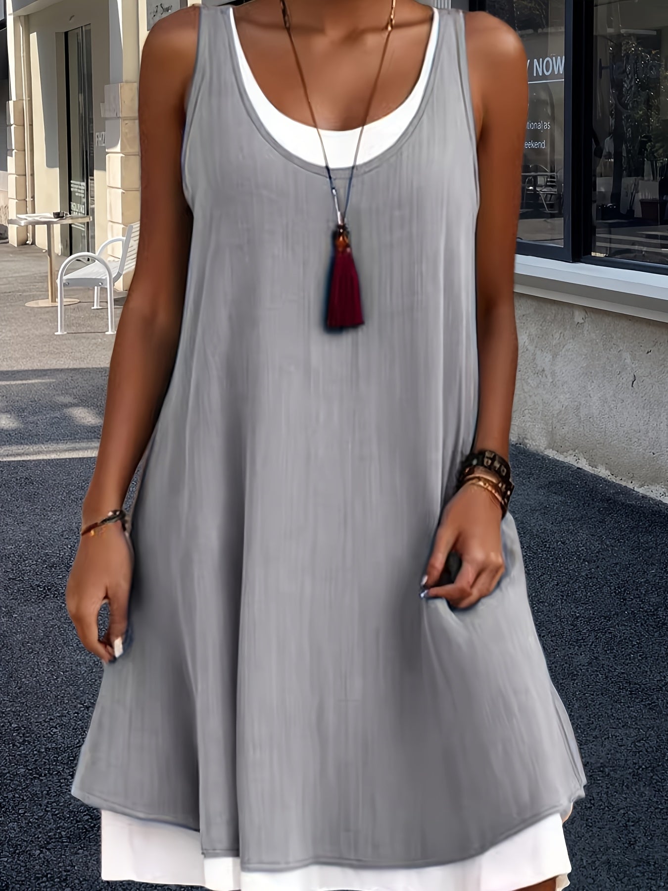 Casual Sleeveless Fake Two-Piece Loose Vest Dress