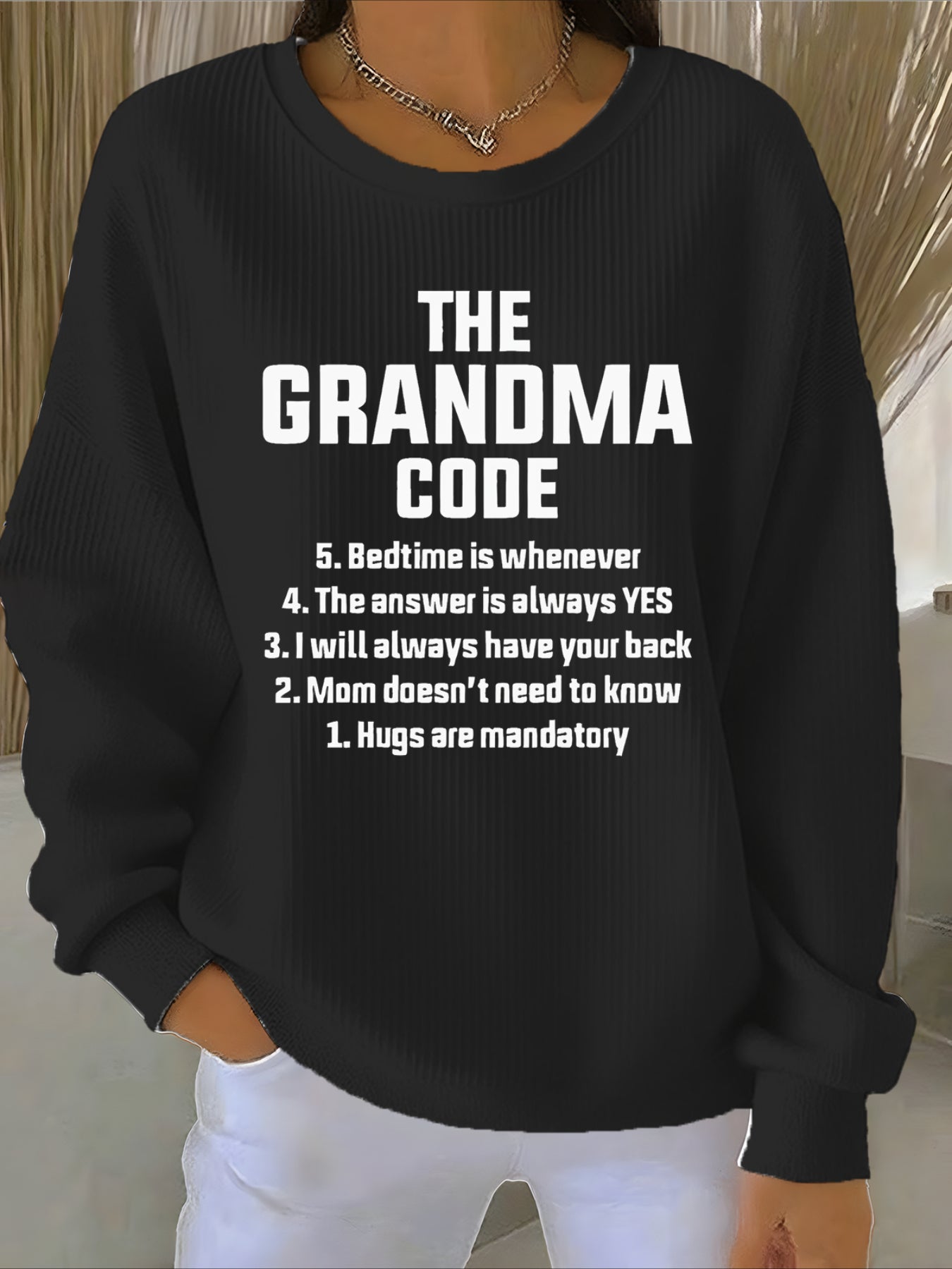 Text Printing Crew Neck Floral Long Sleeve Sweater Hoodie