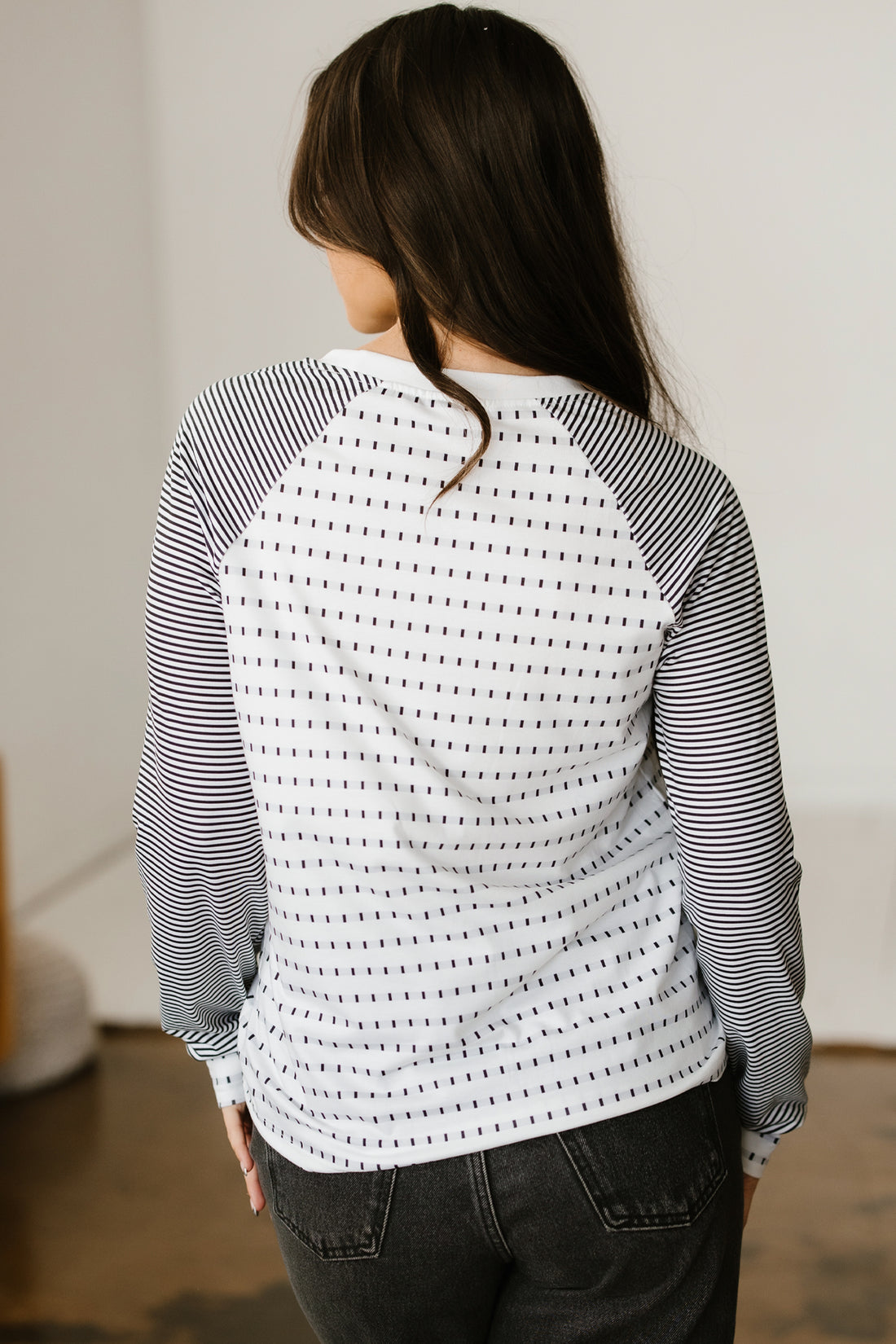 Black Stripe Raglan Patchwork Long Sleeve Tee