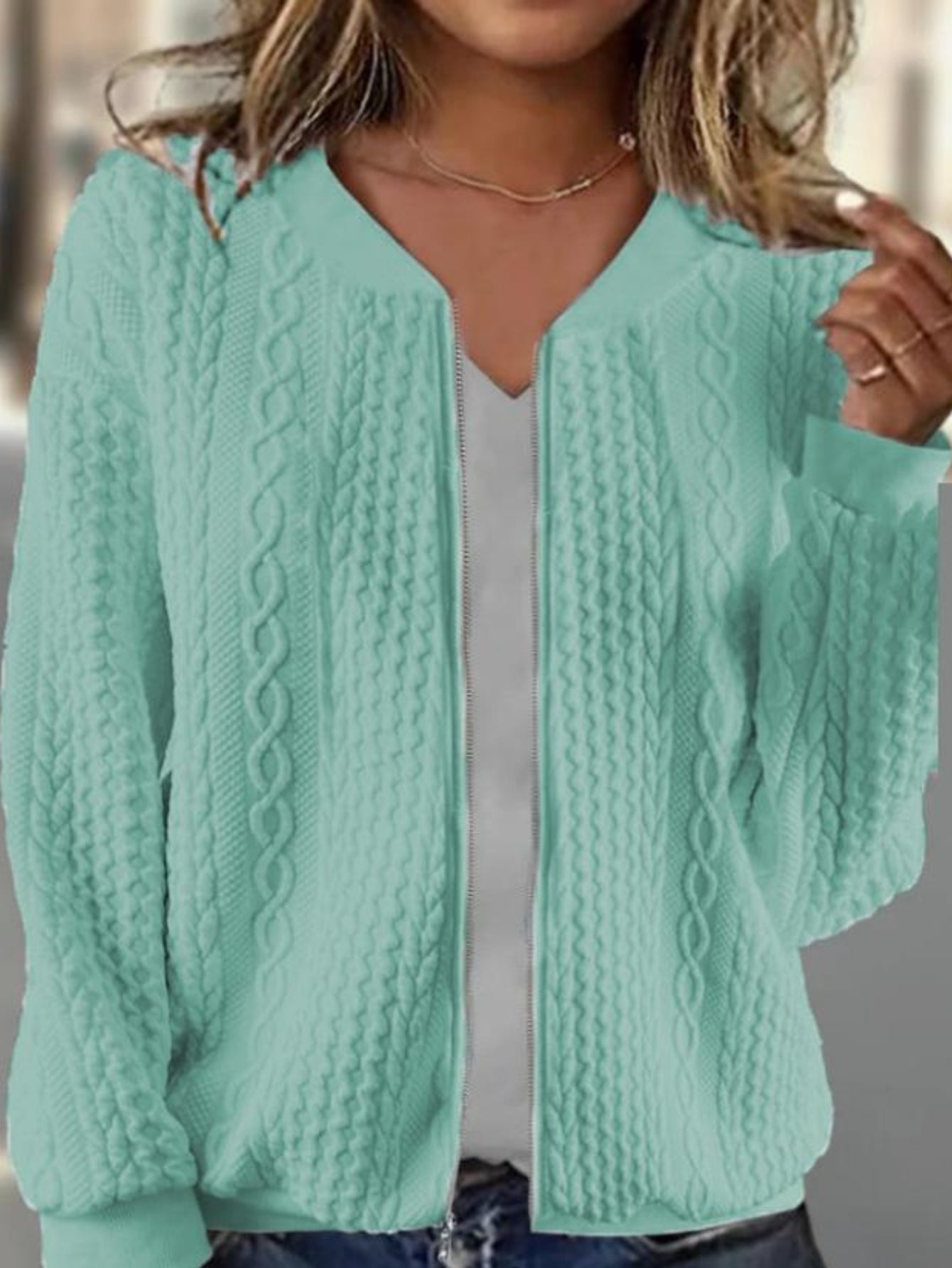 Casual Zipper Plain Loose Bomber Jacket