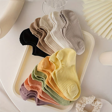5/10 Pairs Colorful Ribbed Short Socks, Comfy & Breathable Elastic Ankle Socks