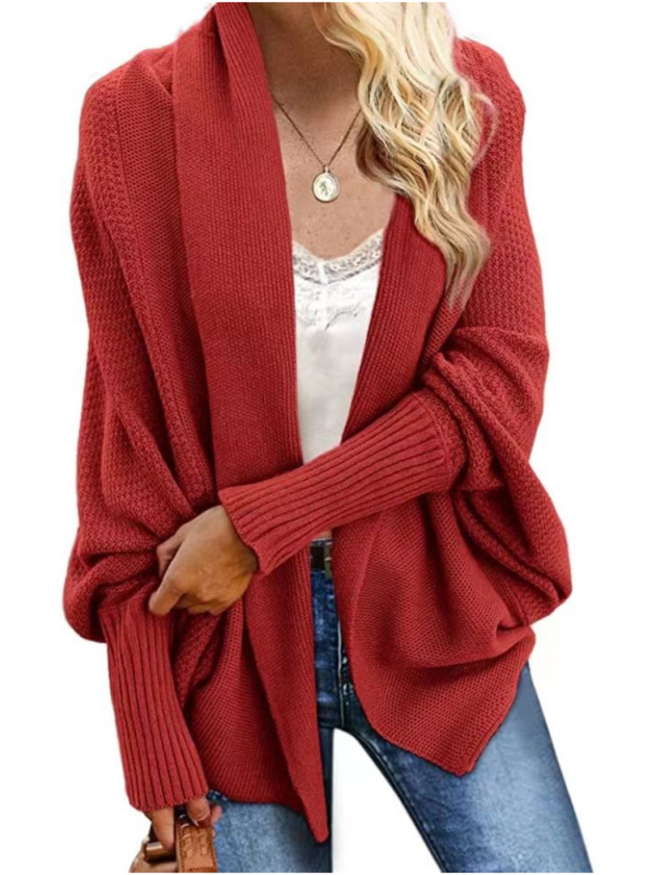 Cozy Solid Color Batwing Sleeve Cardigan - Women's Elegant Knitted Cardigan
