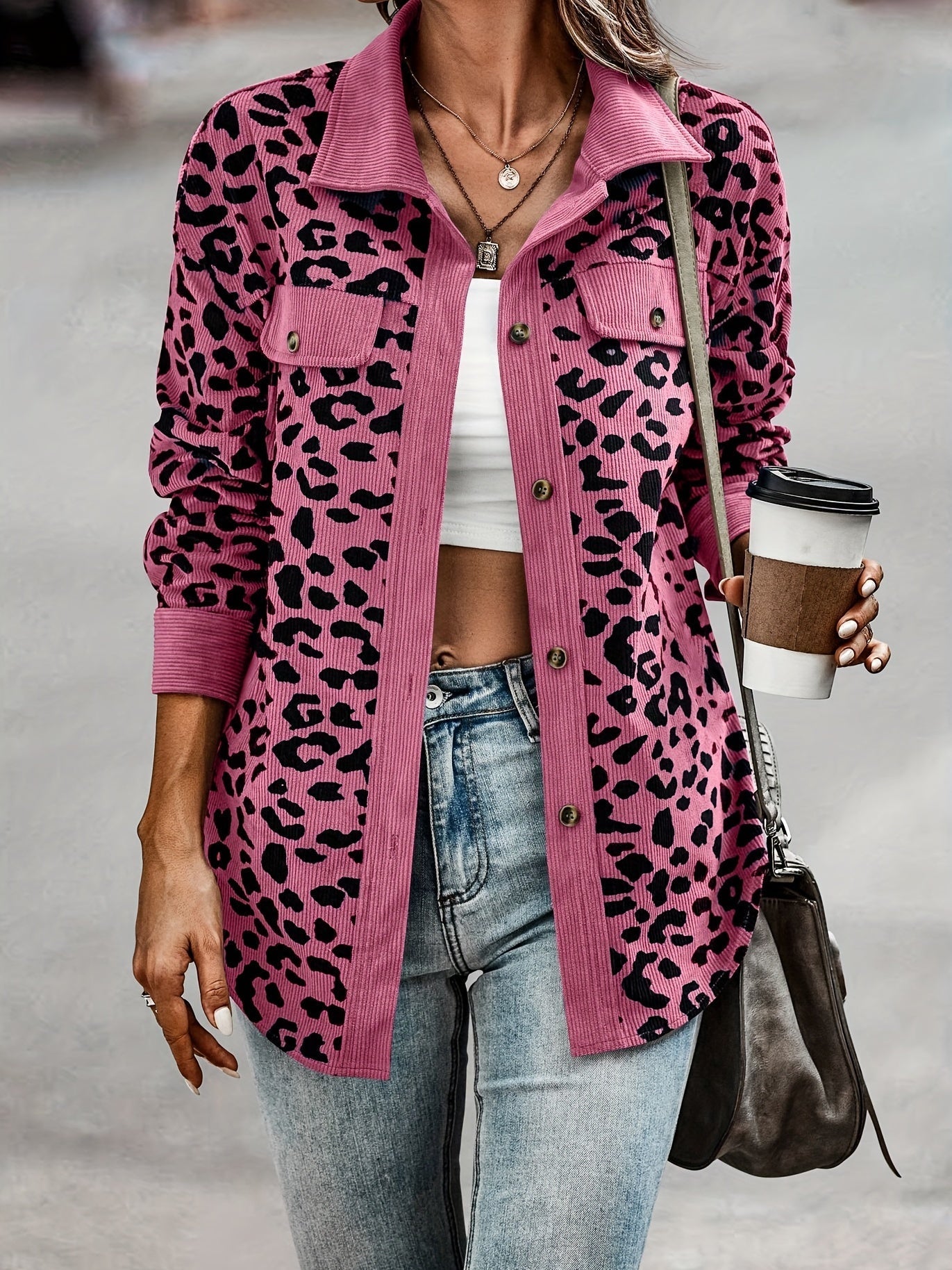Women's Leopard Print Shacket Jacket - Stylish and Comfortable Outerwear