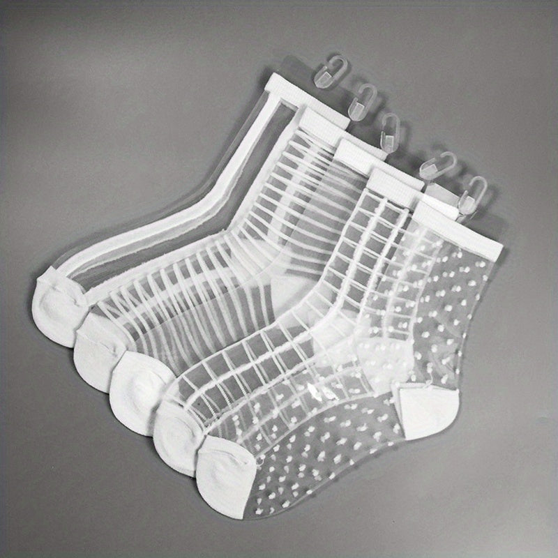 5 Pairs Sheer Mesh Socks, Lightweight & Breathable Mid Tube Socks