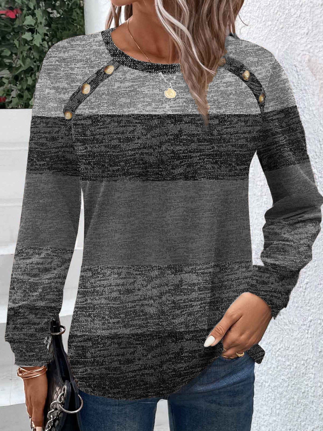 Colorblock Stripe Print Crew Neck T-Shirt, Casual Long Sleeve Top