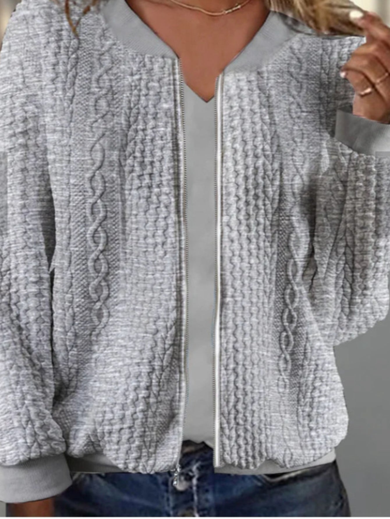 Casual Zipper Plain Loose Bomber Jacket