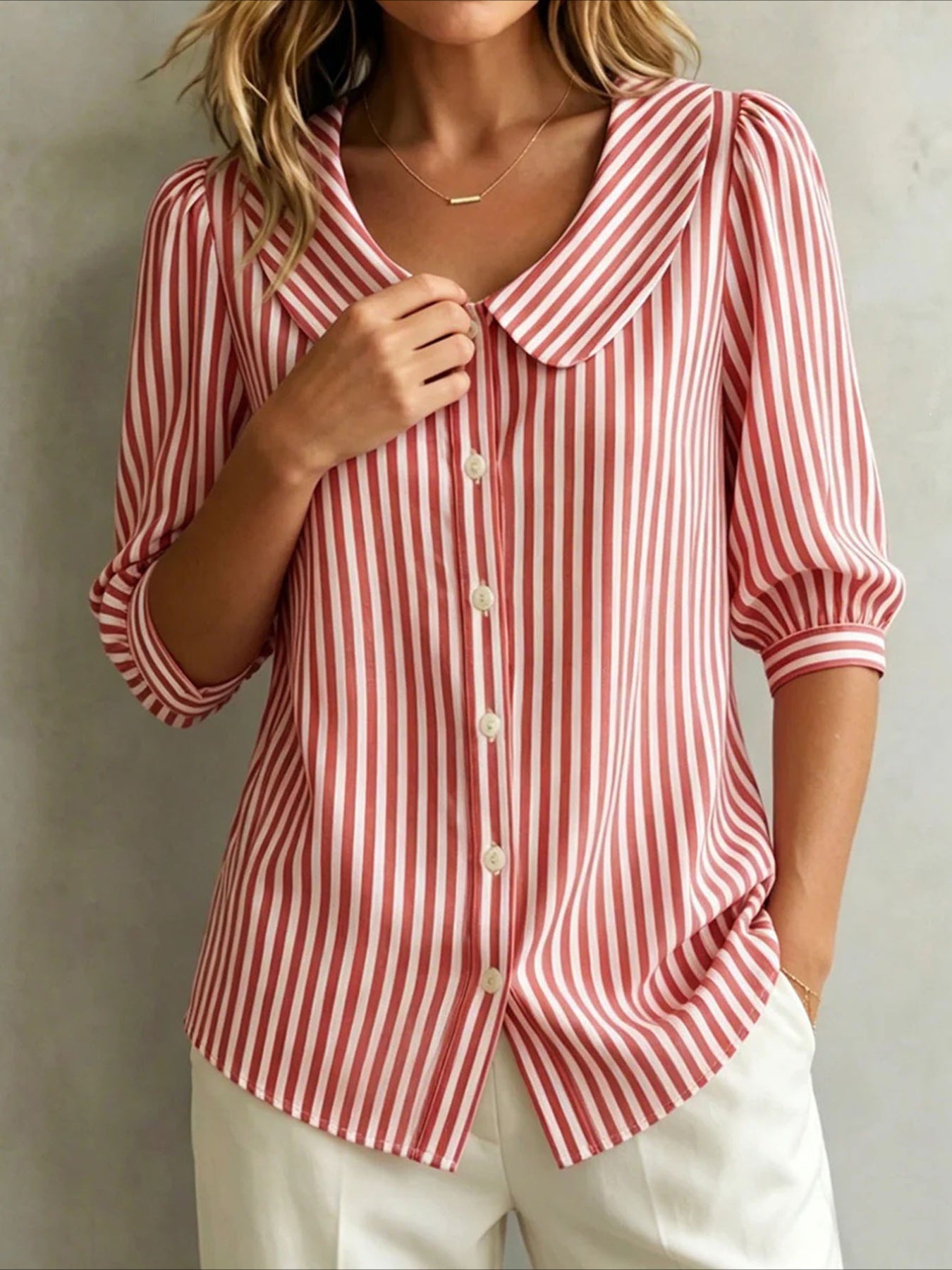 Short Sleeve Striped V-Neck T-Shirt