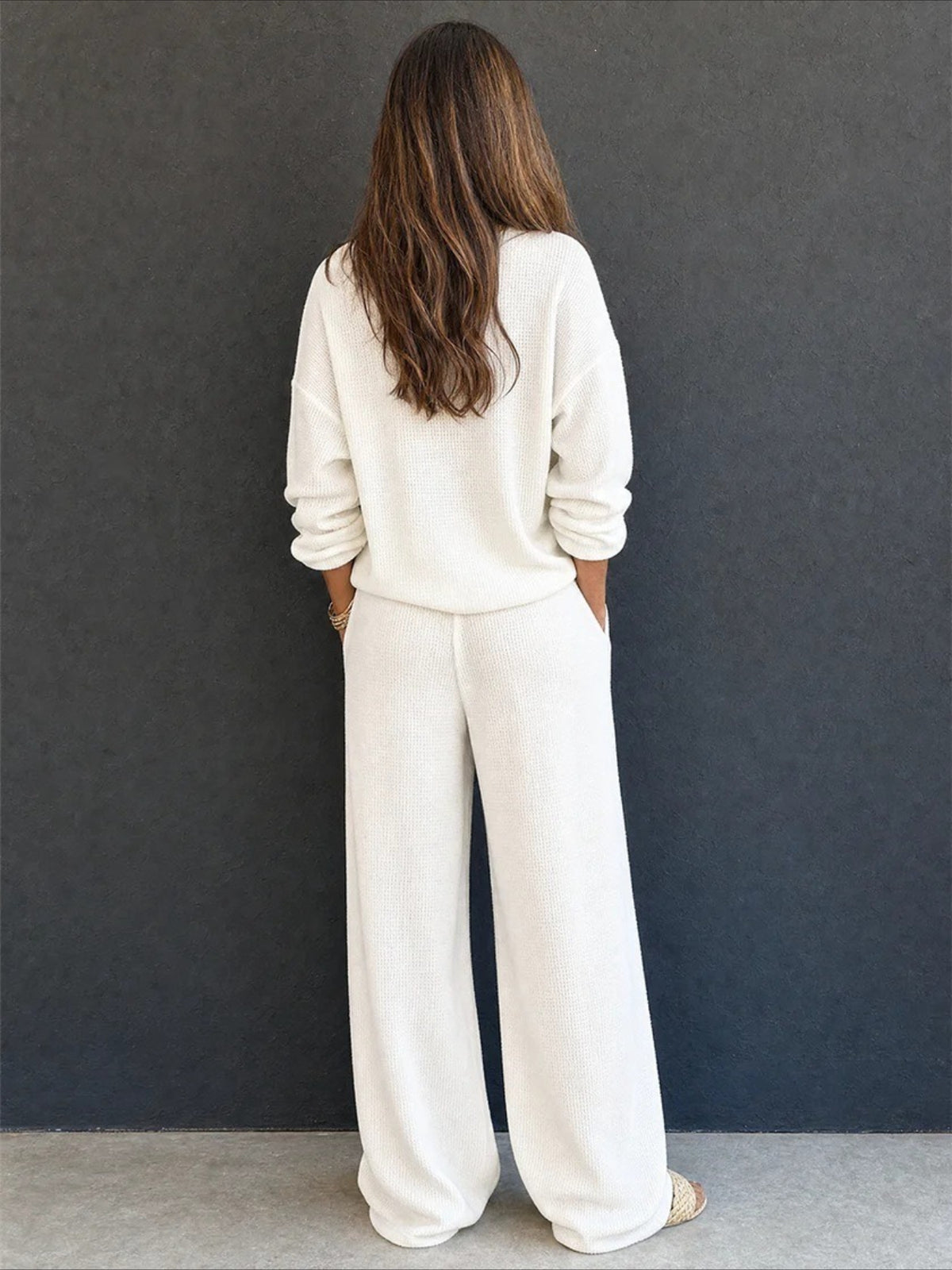 Waffle Knit Button Detail Top and Pants Set