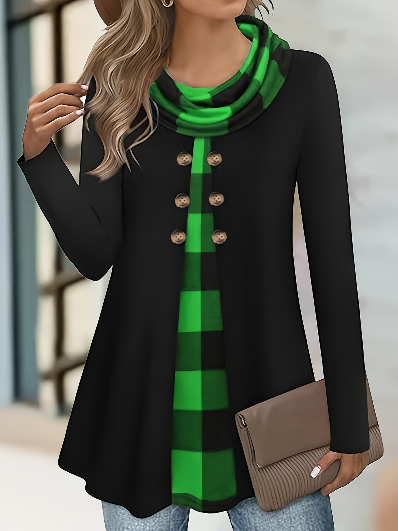 Chic 2-in-1 Plaid Print T-Shirt Top
