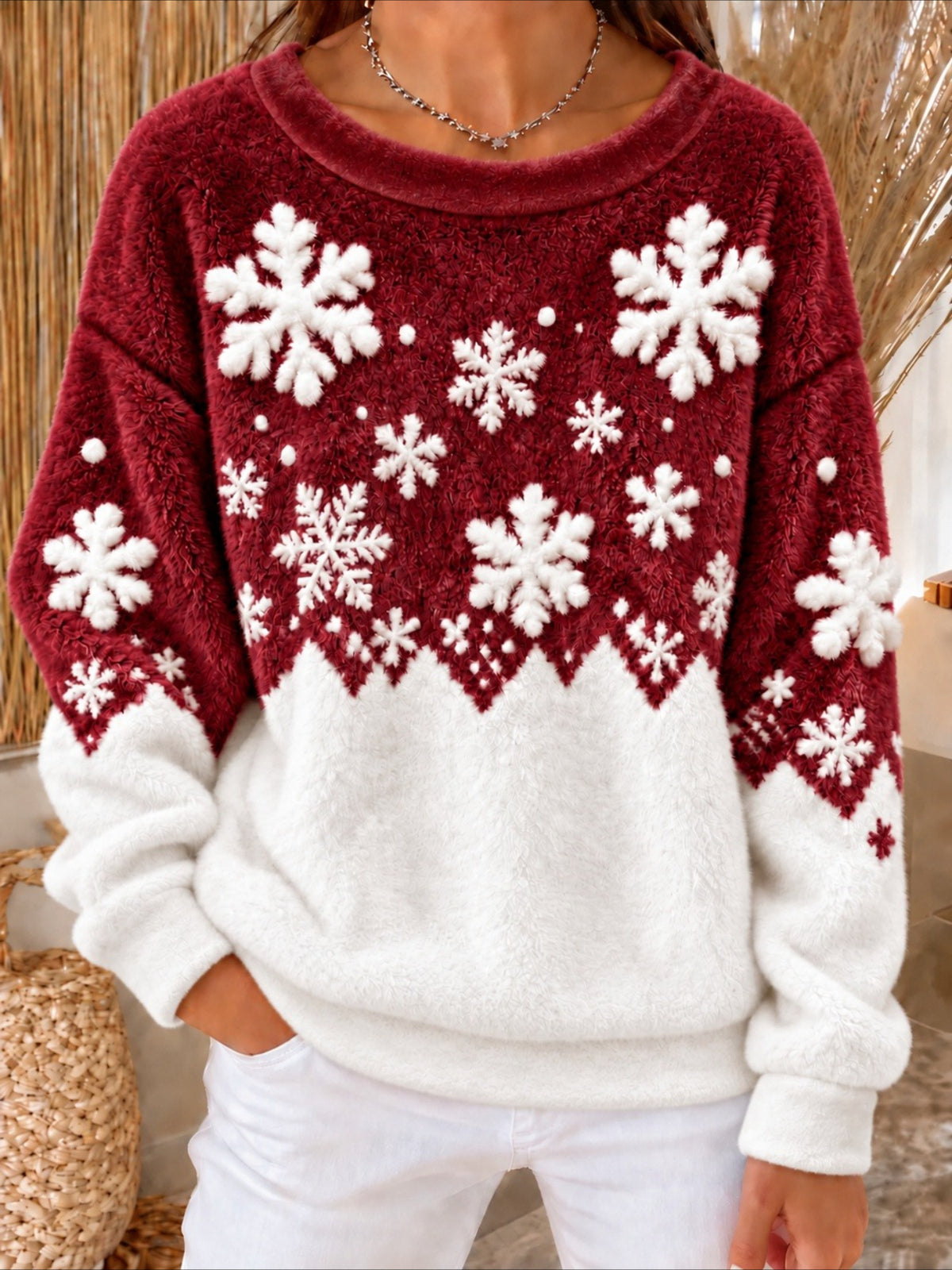 Snowflake Crew Neck Casual Spring/Fall Long Sleeve Sweatshirt