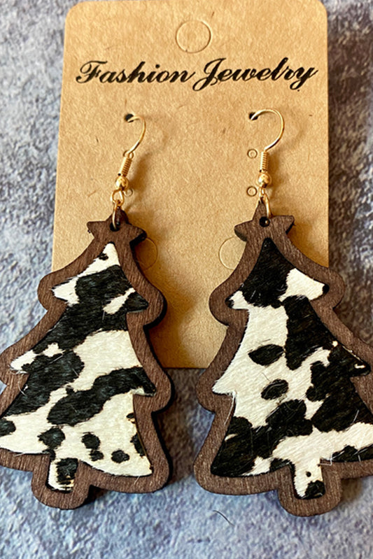 Black Cow Spots Christmas Tree Dangle Earrings