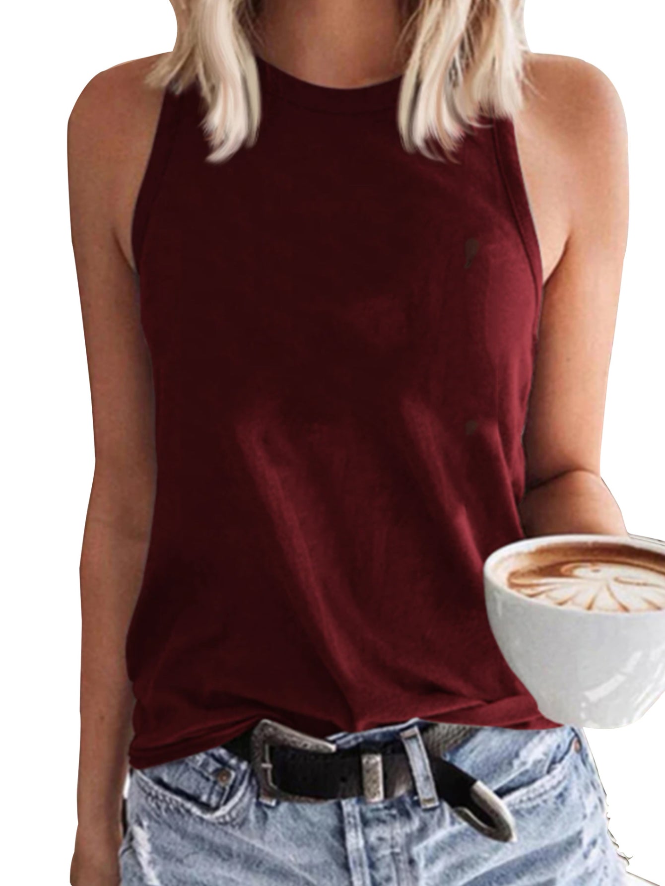 Solid Crew Neck Tank Top, Casual Sleeveless Top