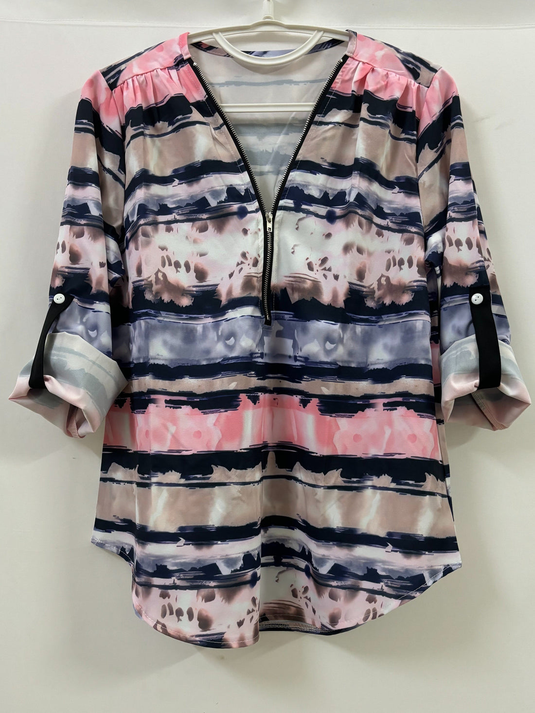 Tie Dye Blouse with Rollable Sleeves and Unique Print Design - Casual and Fashionable Top